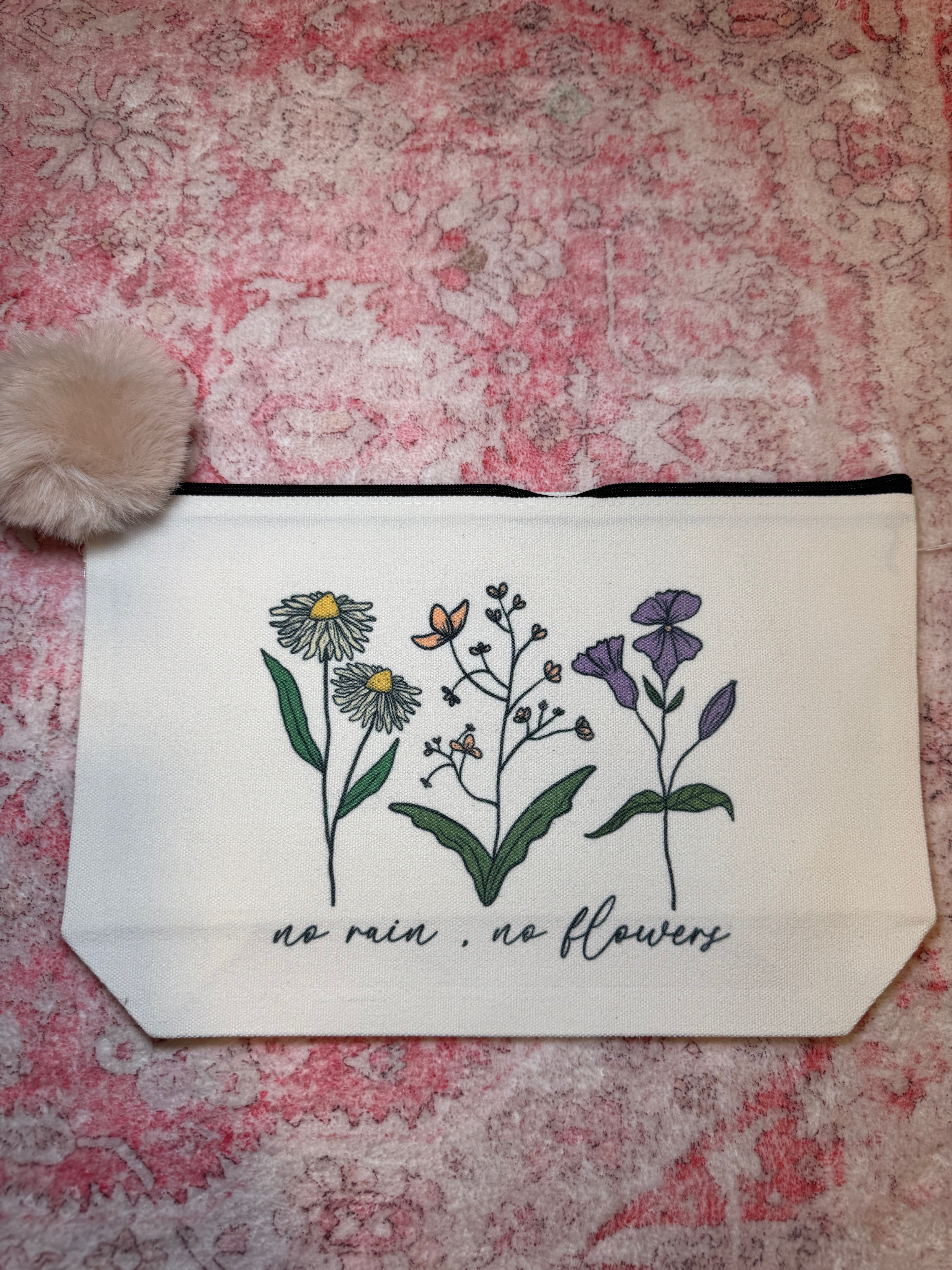 No Rain, No Flowers - Large Canvas Pouch