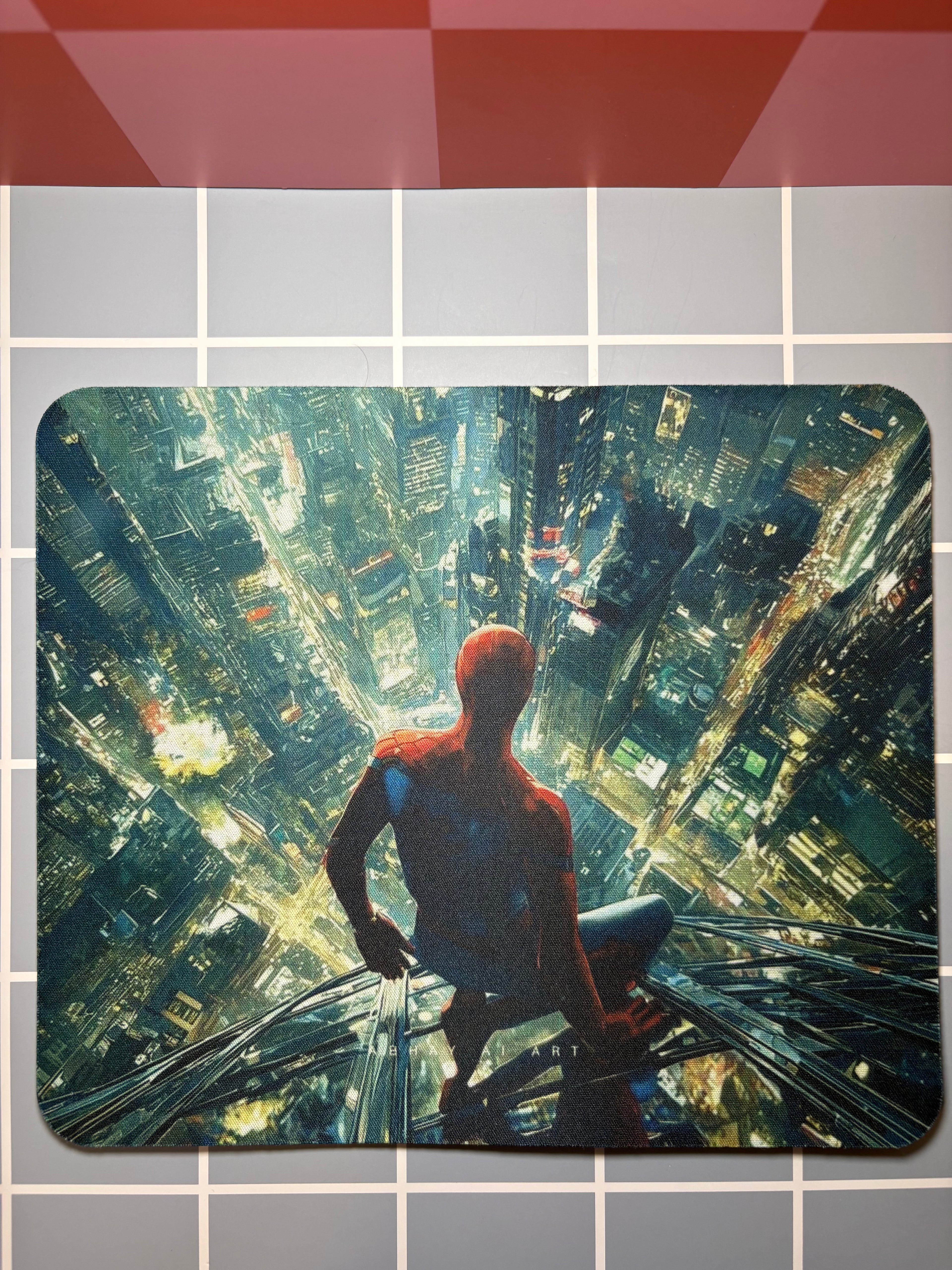 Spiderman city view mouse pad