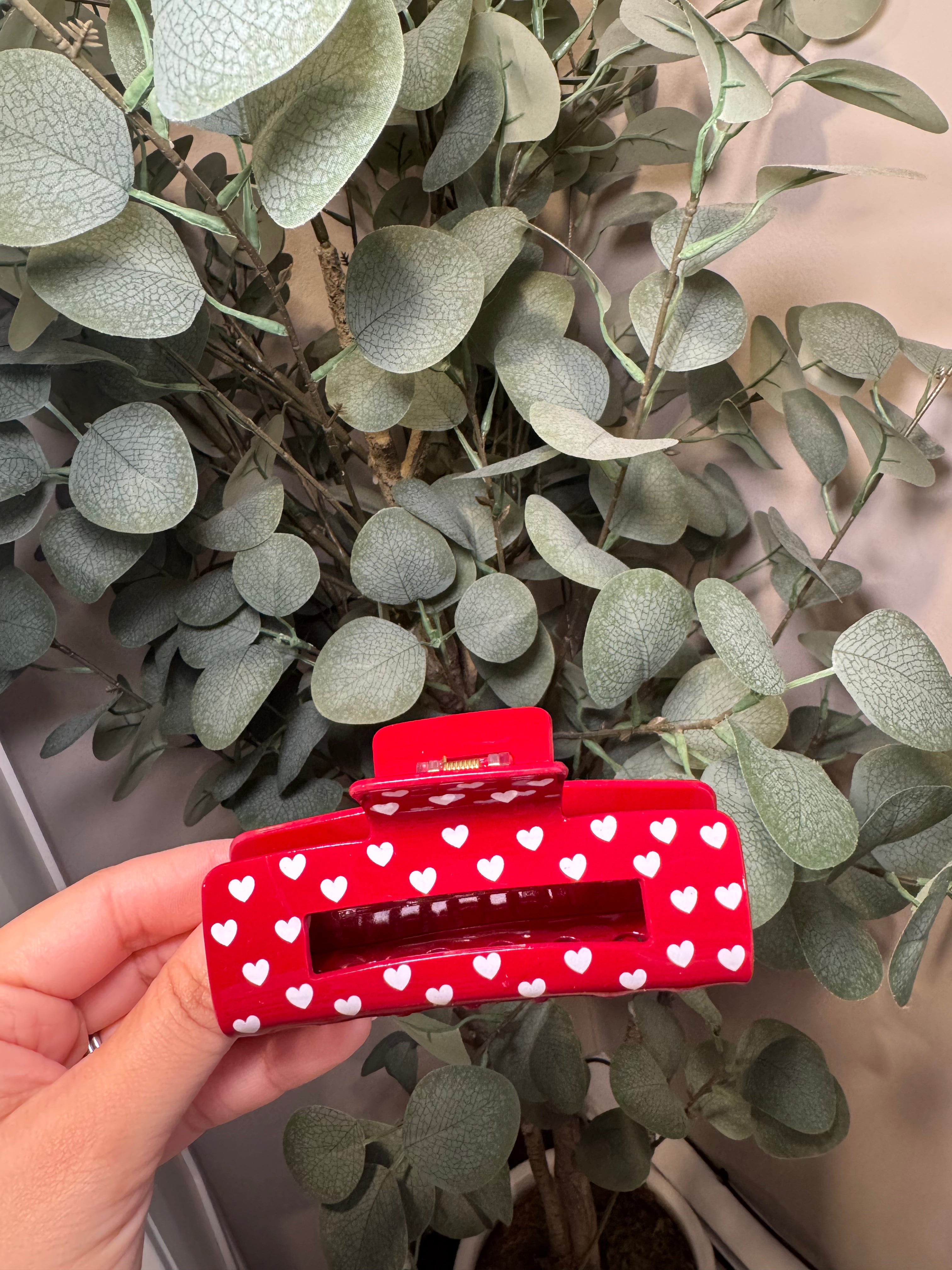 Red w/ Hearts -Large Claw Clip