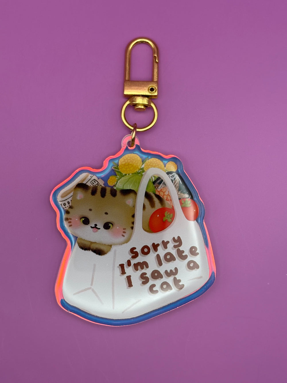 Sorry I'm late I saw a cat - Keychain