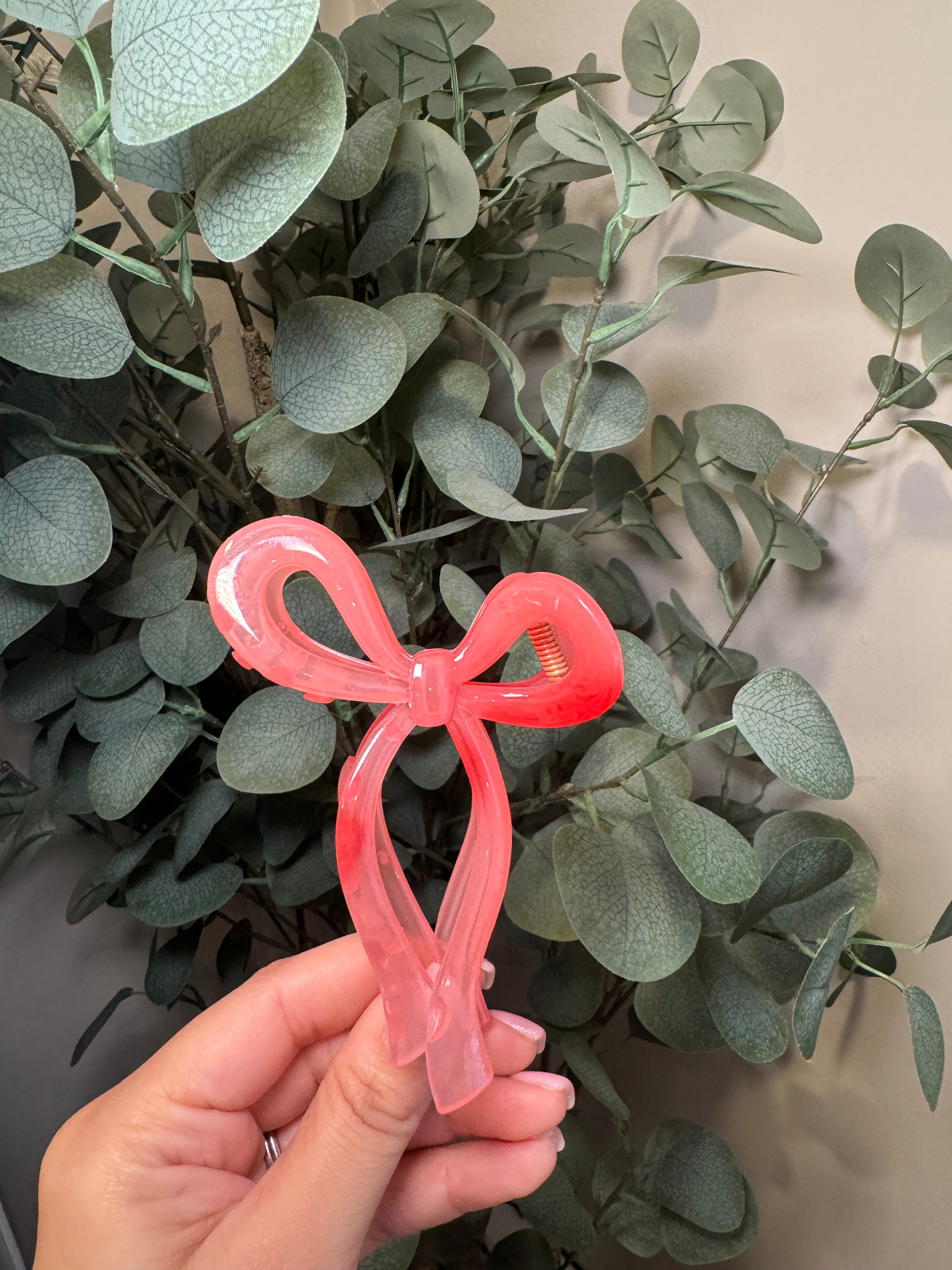 Pink Jelly Bow -Large Claw Clip