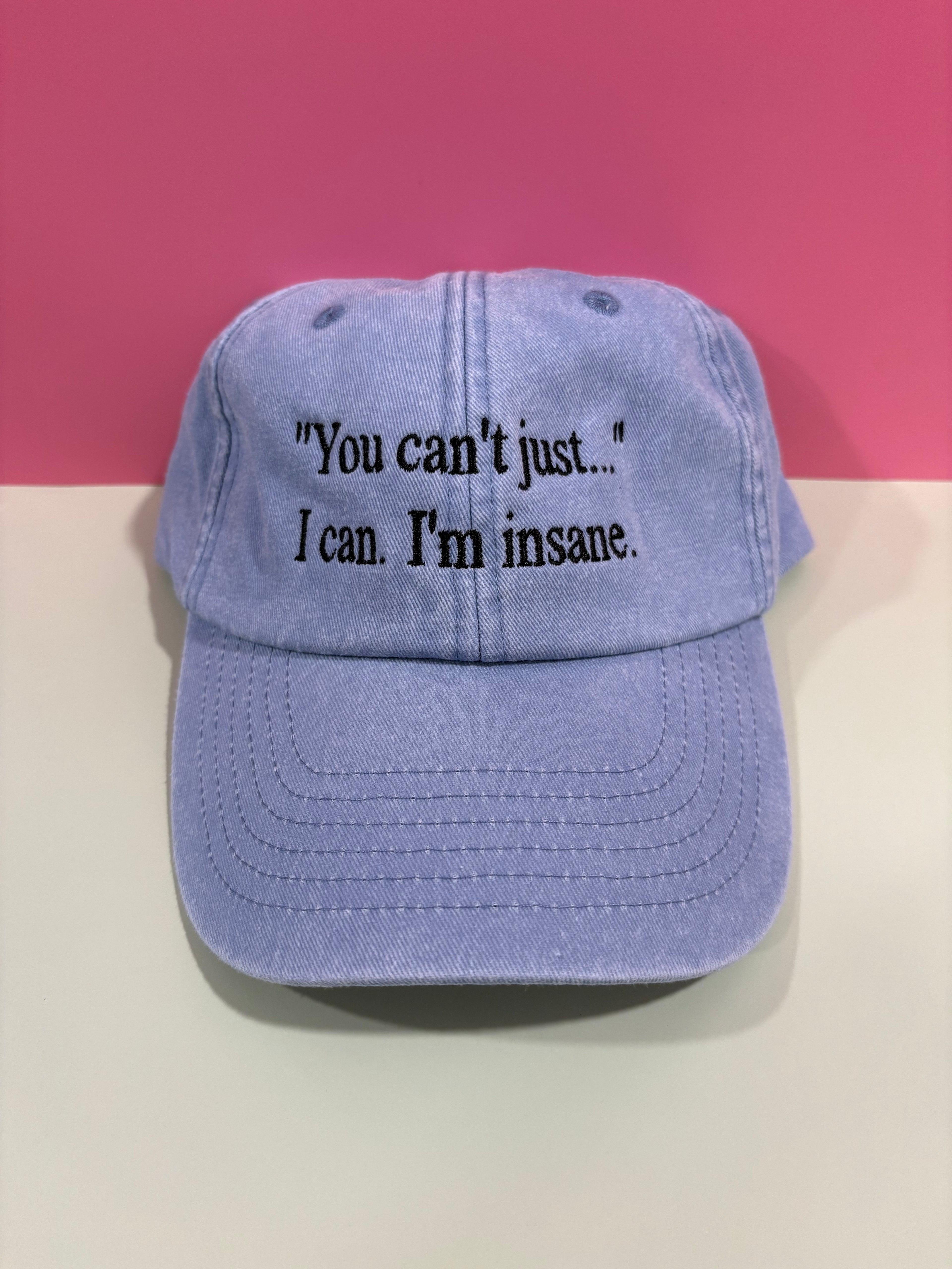 "You can't just..." I can. I'm Insane. light blue hat
