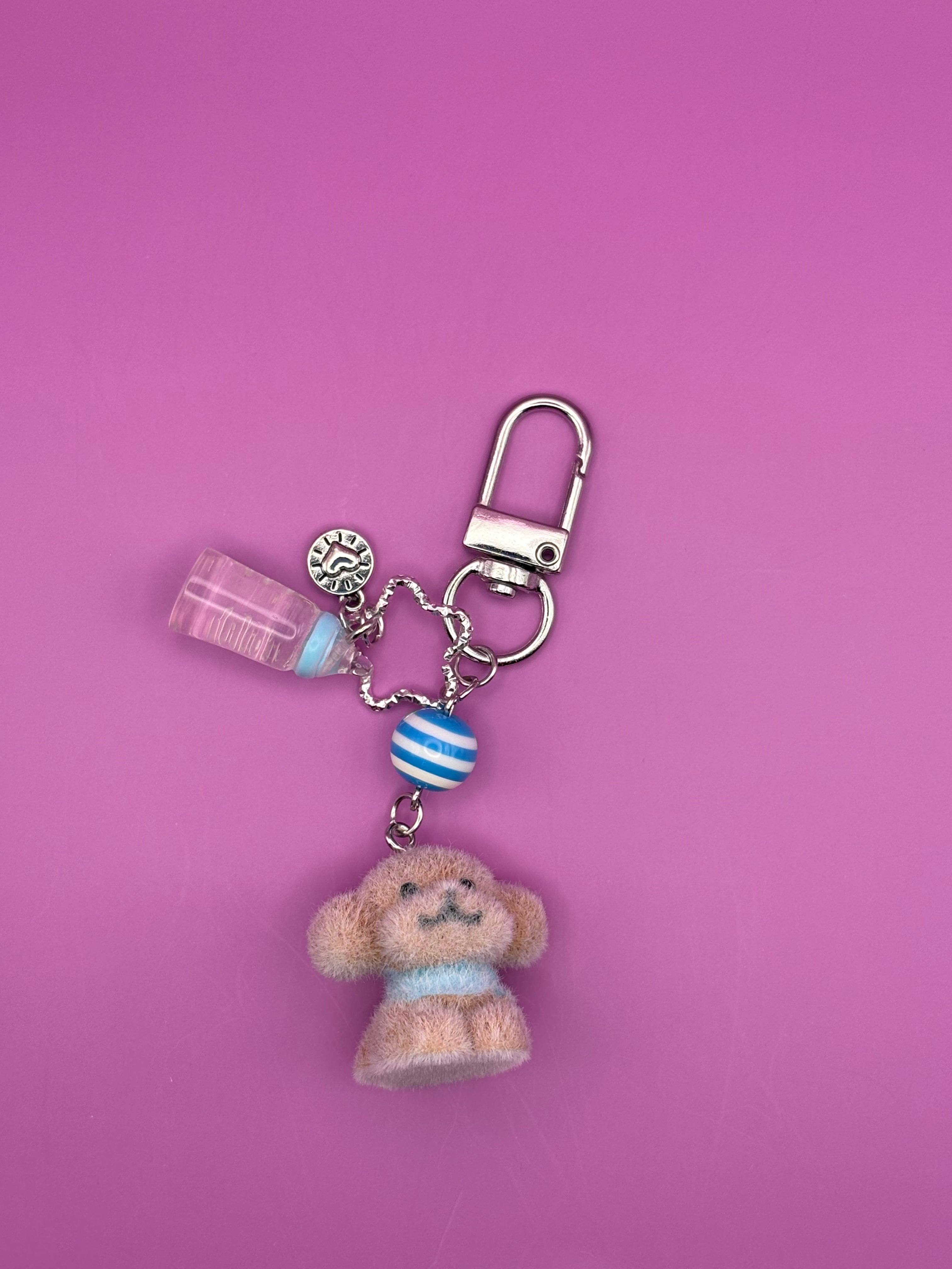 Flocked Brown Dog - Keychain