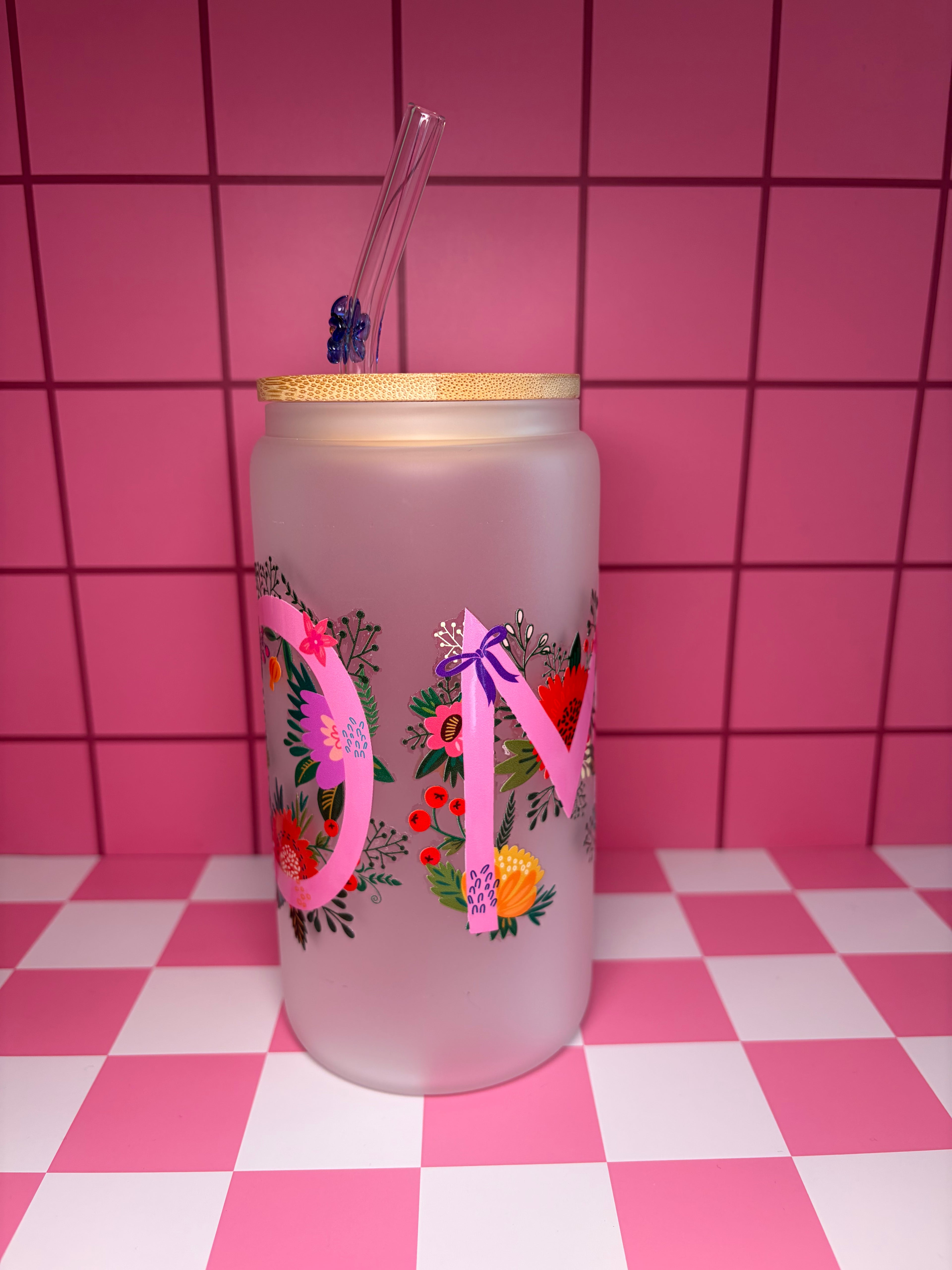 Floral Mom - 16 Oz Glass Can