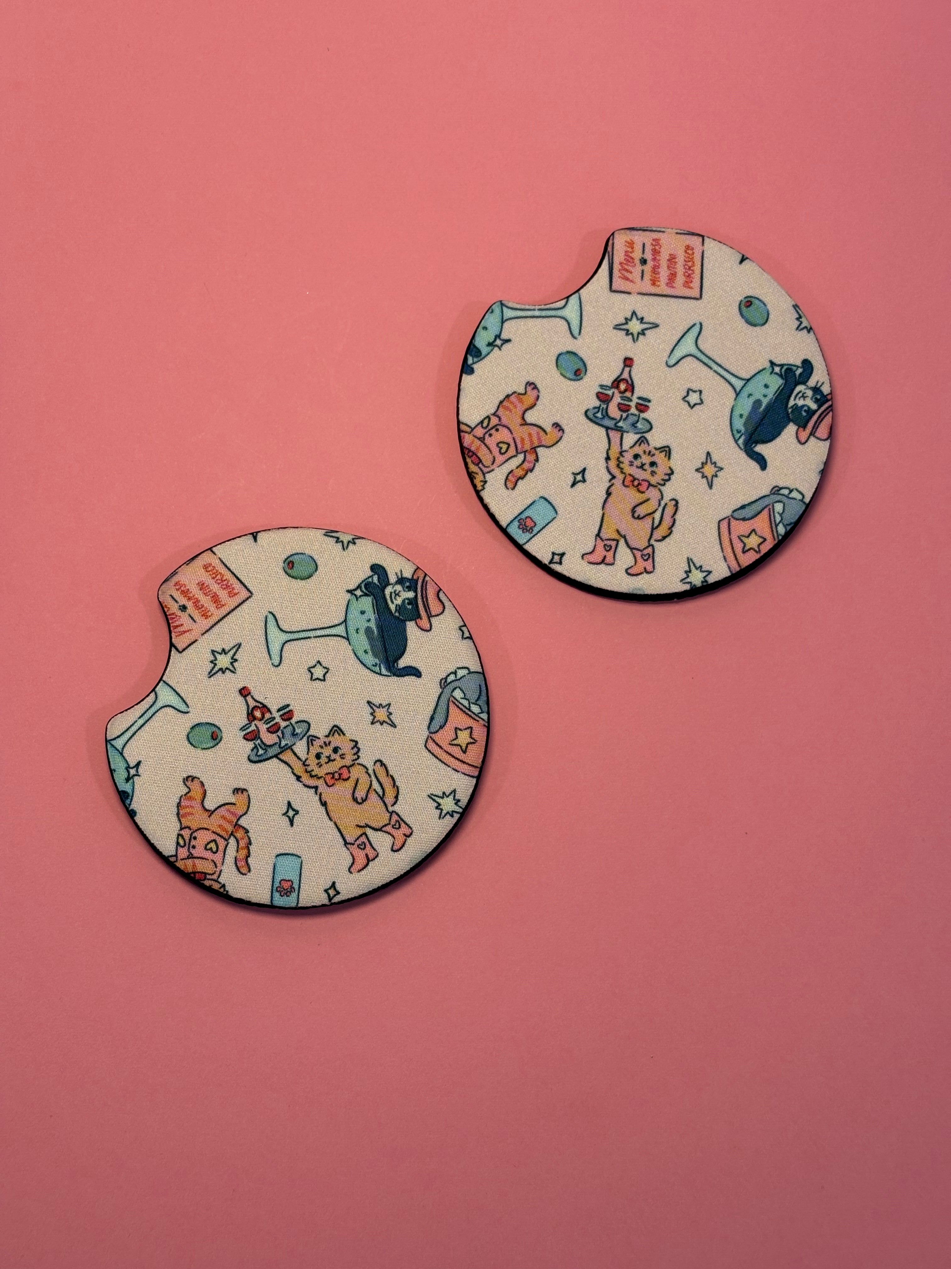 Cocktail Cats - Car Coaster (Pack of 2)