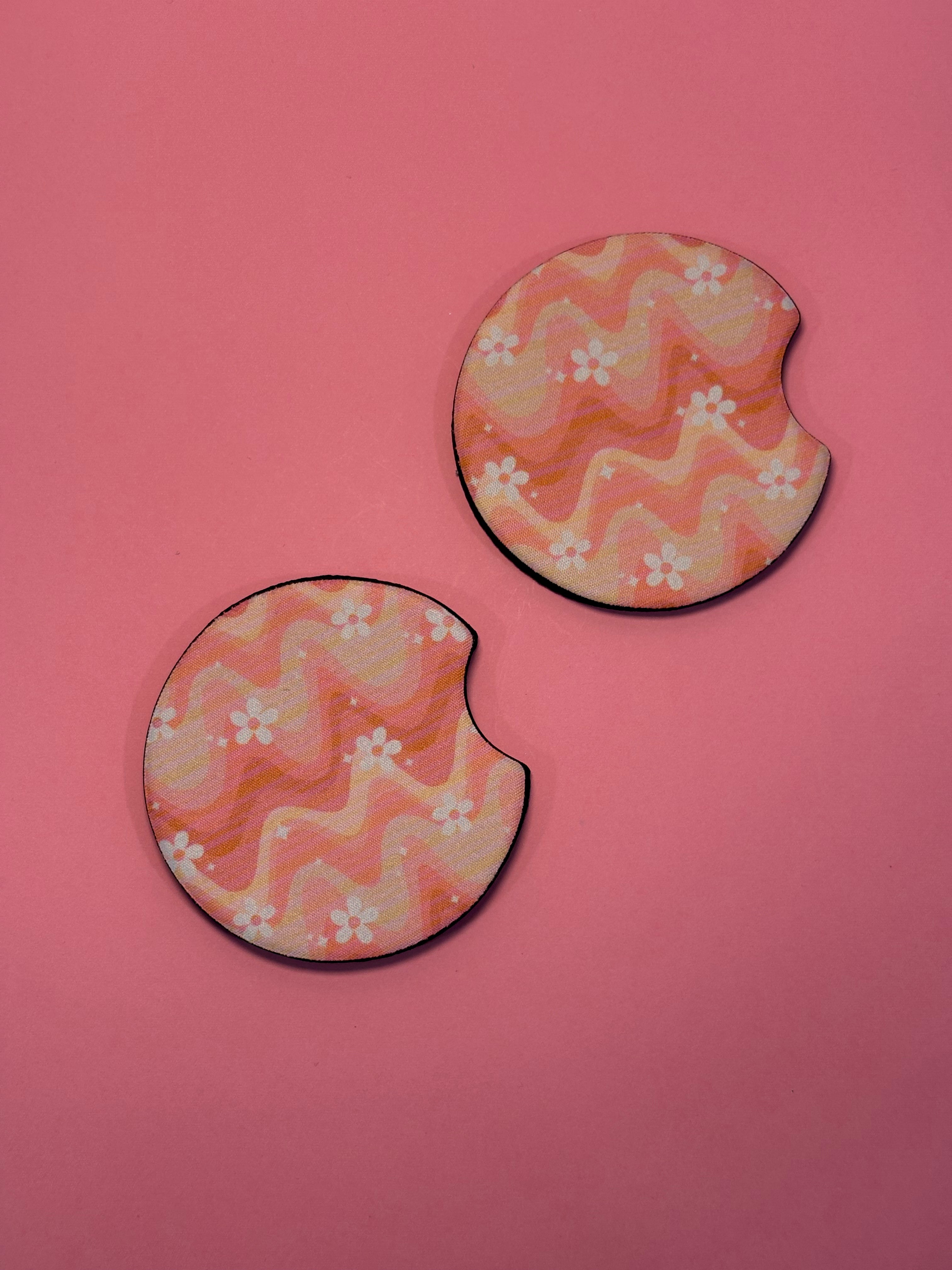Groovy Waves & Flowers - Car Coaster (Pack of 2)
