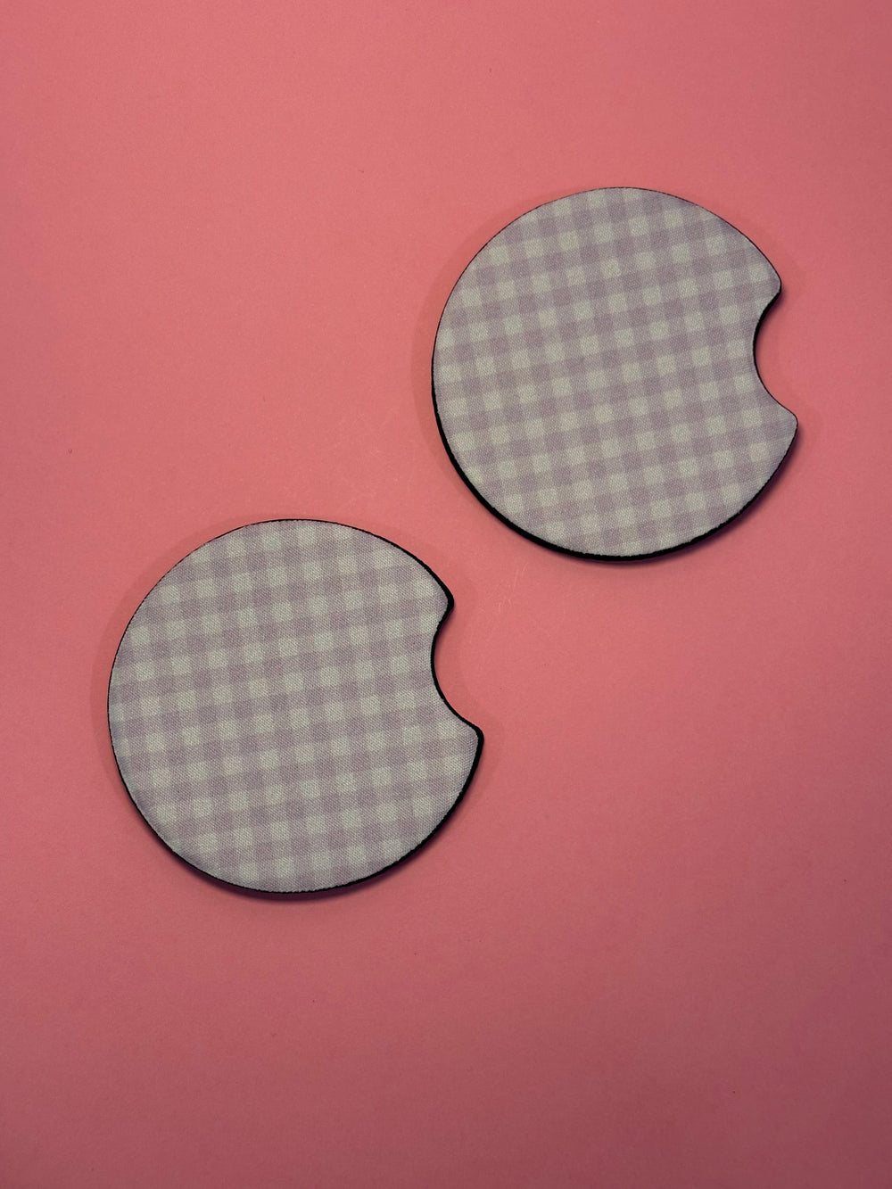 Purple Gingham - Car Coaster (Pack of 2)