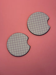 Purple Gingham - Car Coaster (Pack of 2)