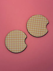 Yellow & Orange Gingham - Car Coaster (Pack of 2)