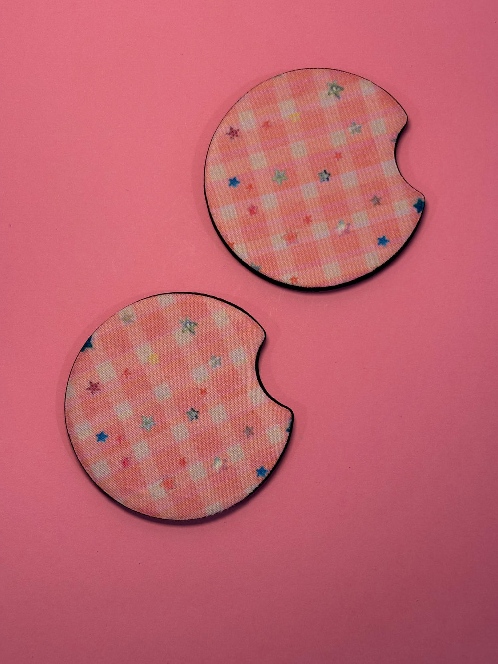 Pink Plaid with Stars - Car Coaster (Pack of 2)