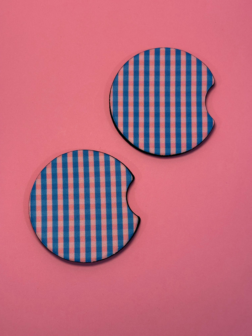 Pink & Blue Gingham - Car Coaster (Pack of 2)
