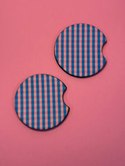 Pink & Blue Gingham - Car Coaster (Pack of 2)