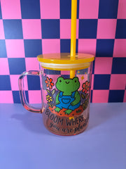 Bloom Where You Are Planted - Glass Mug with Lid
