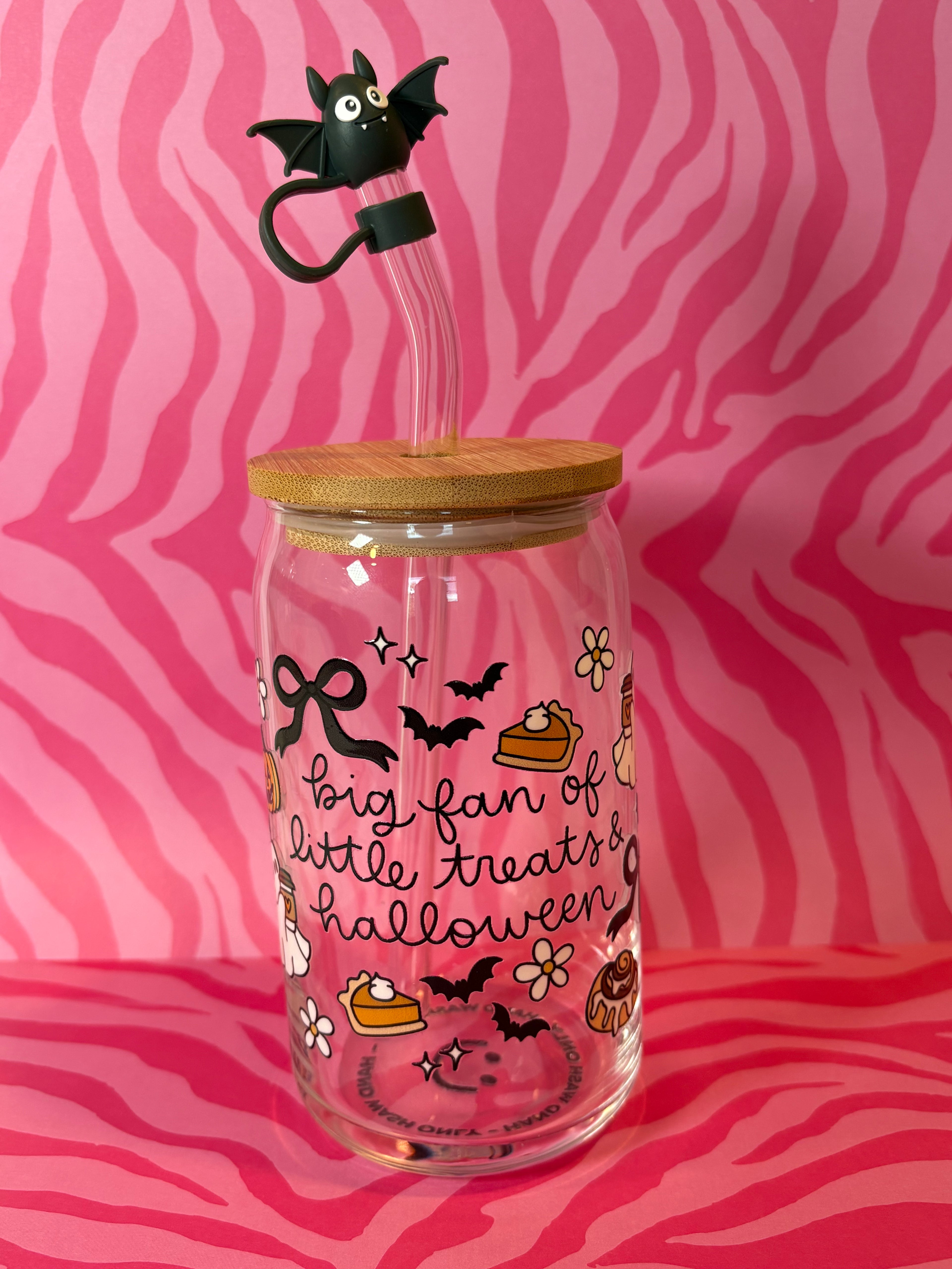 Big Fan of Little Treats and Halloween- 16 Oz Glass Can