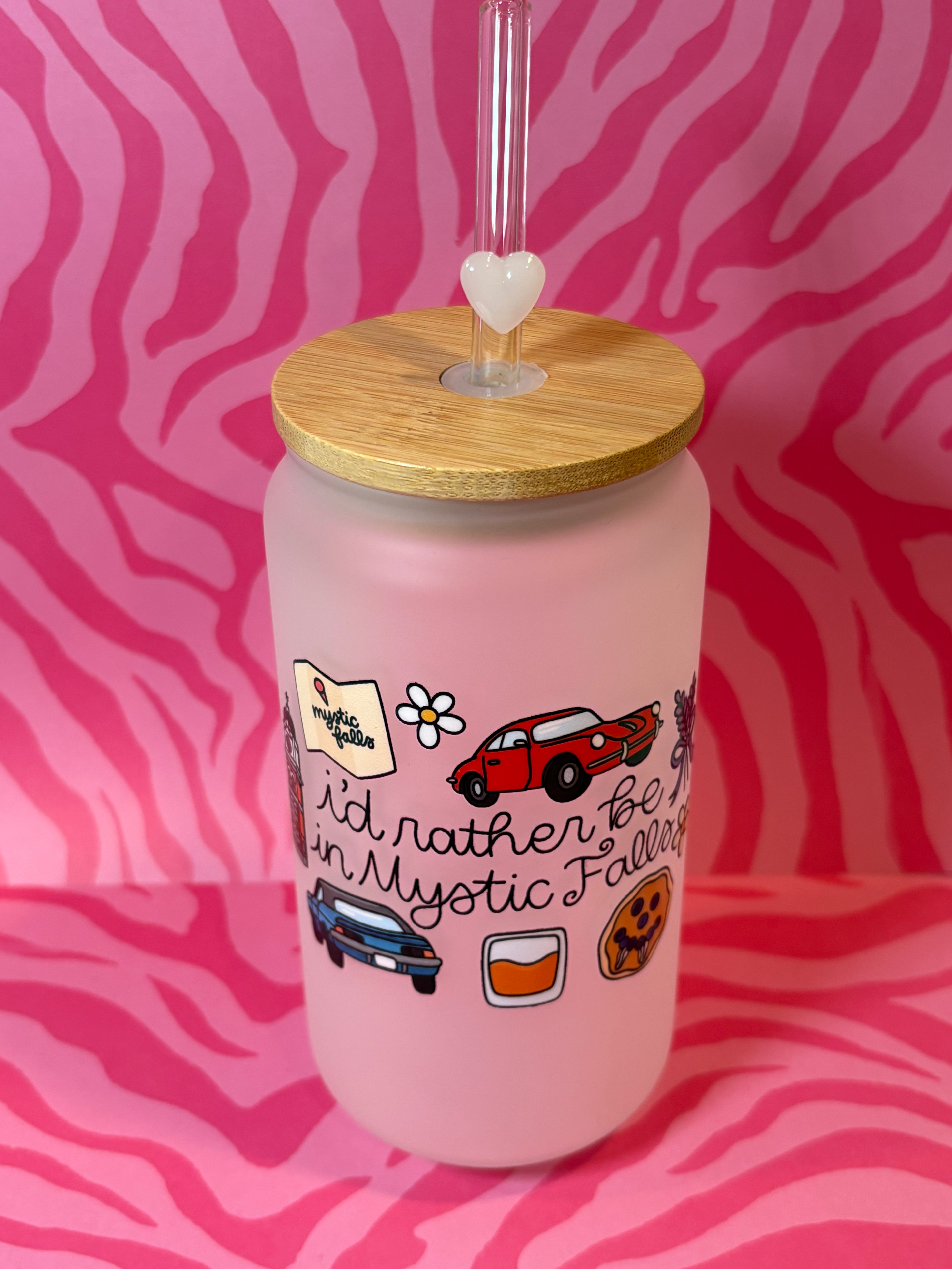 I'd rather be in mystic falls- 16 Oz Glass Can