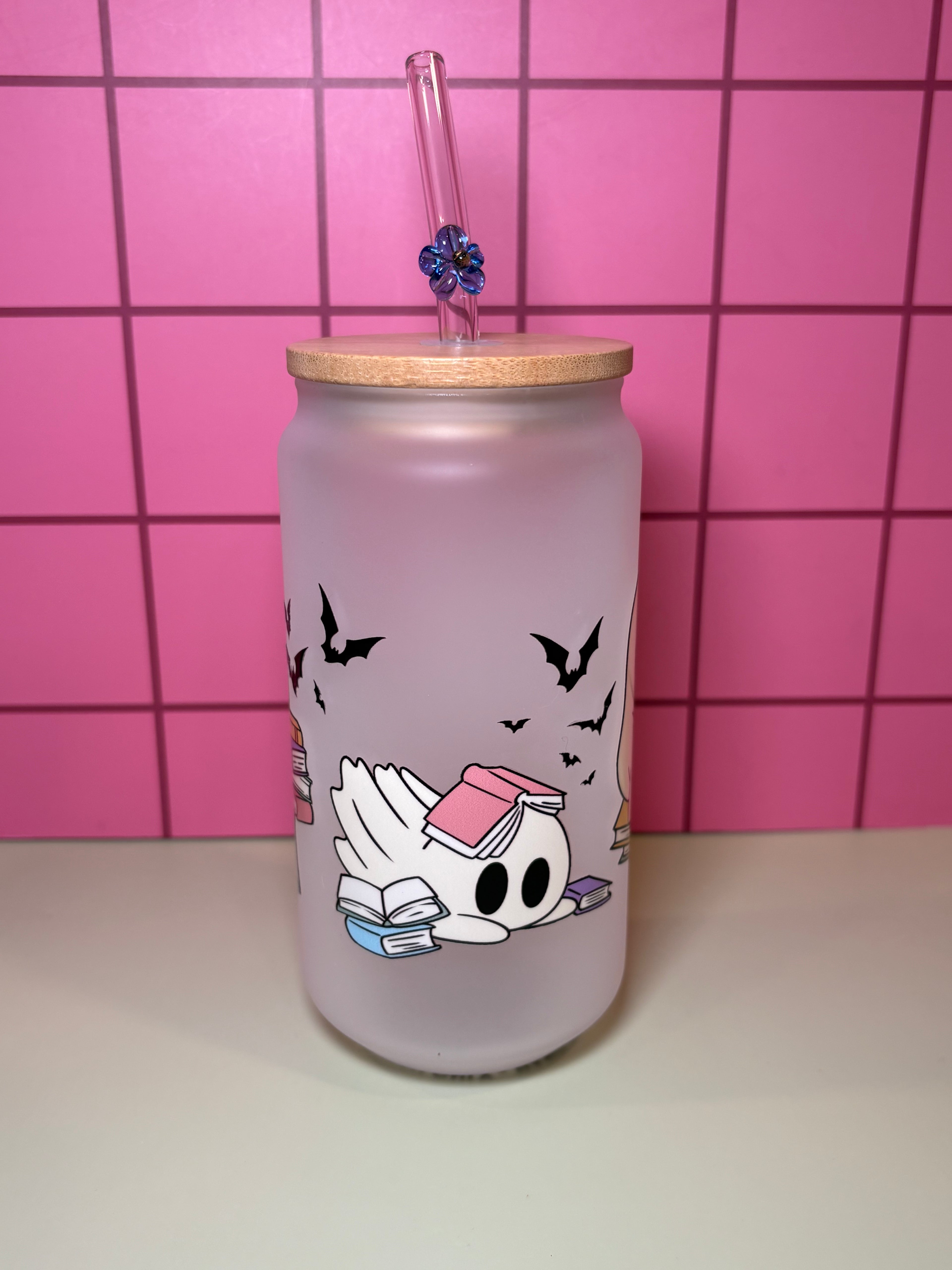 Bookish, Playful Ghosts - 16 Oz Glass Can