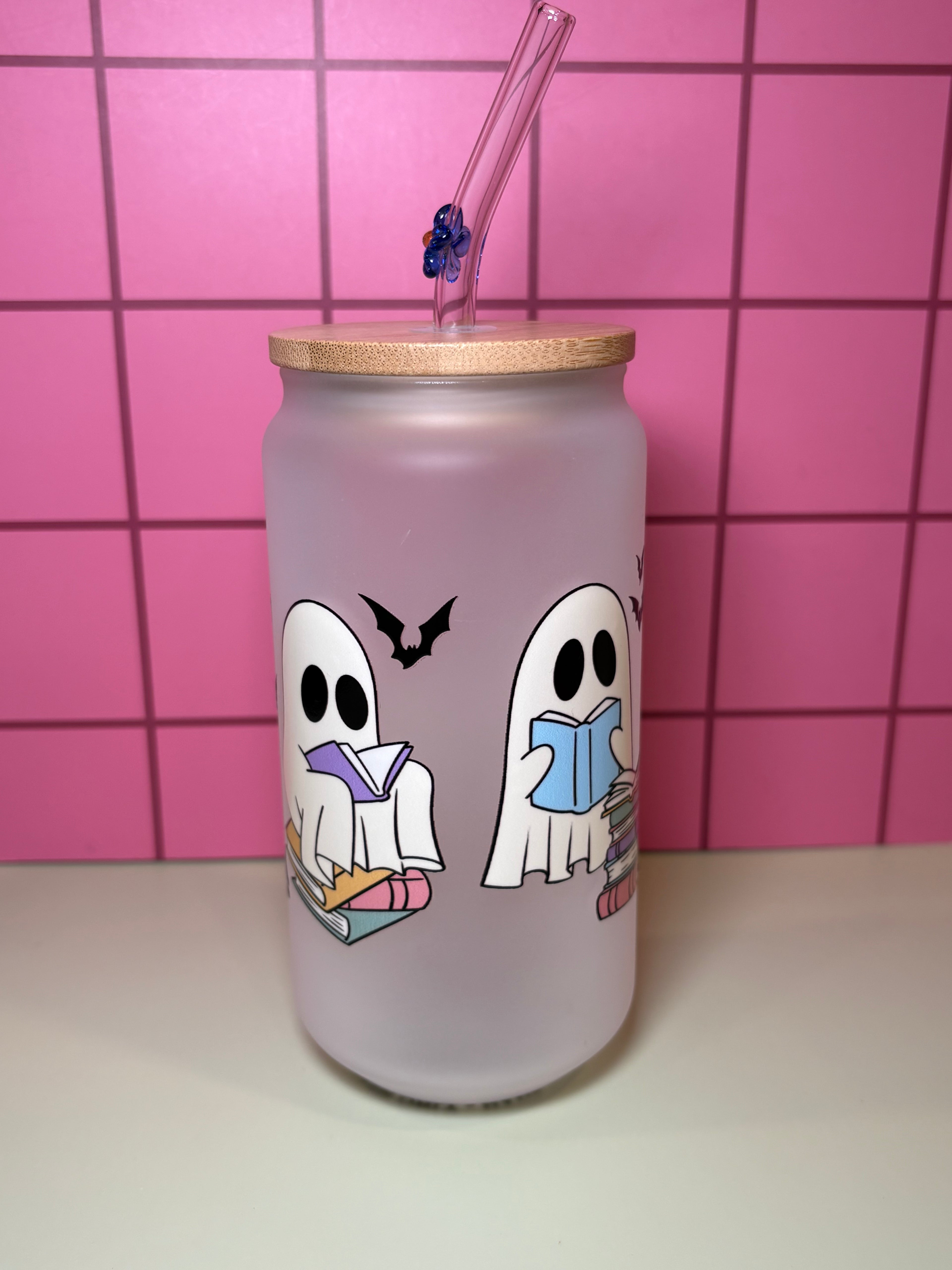 Bookish, Playful Ghosts - 16 Oz Glass Can