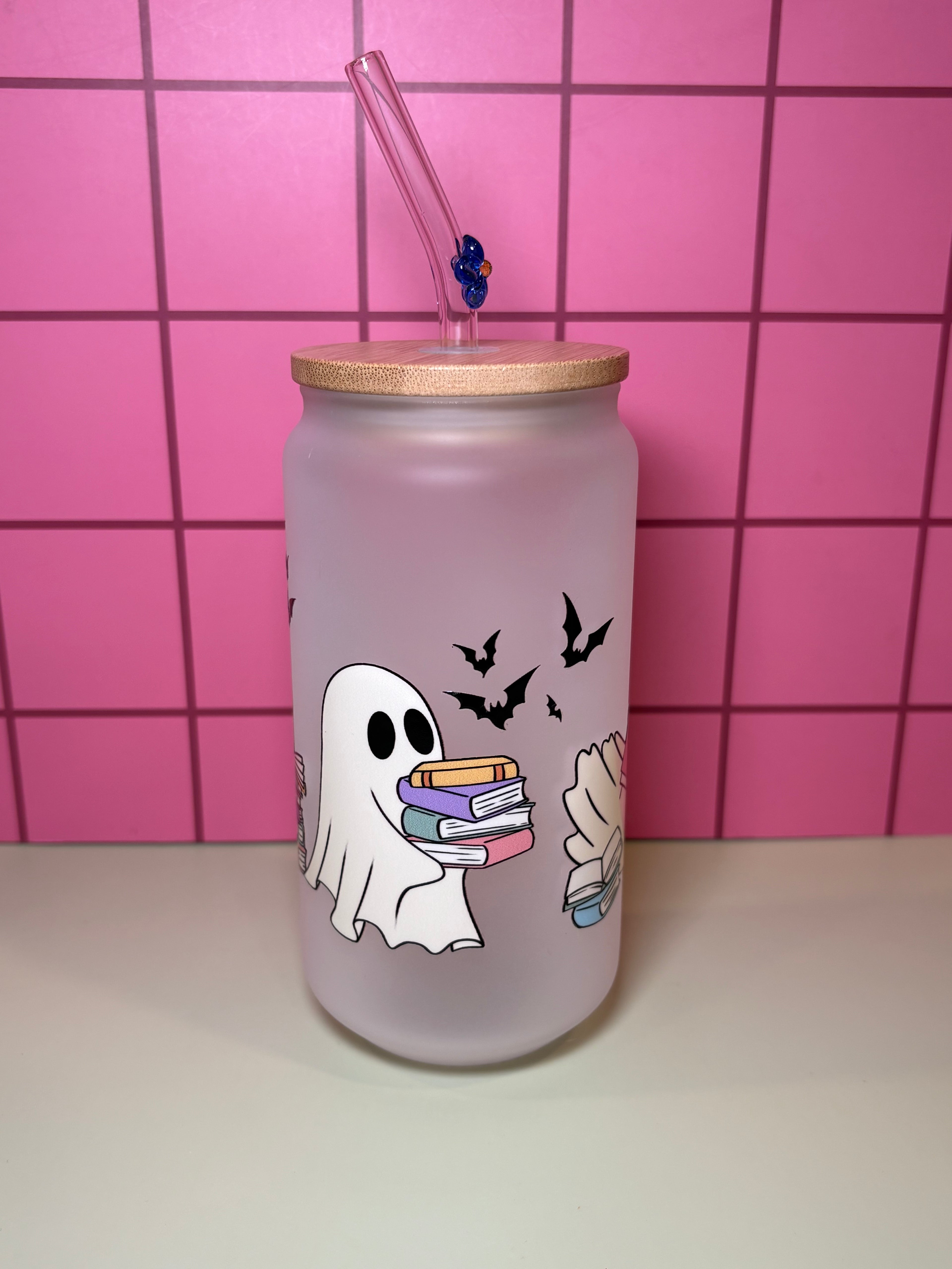 Bookish, Playful Ghosts - 16 Oz Glass Can