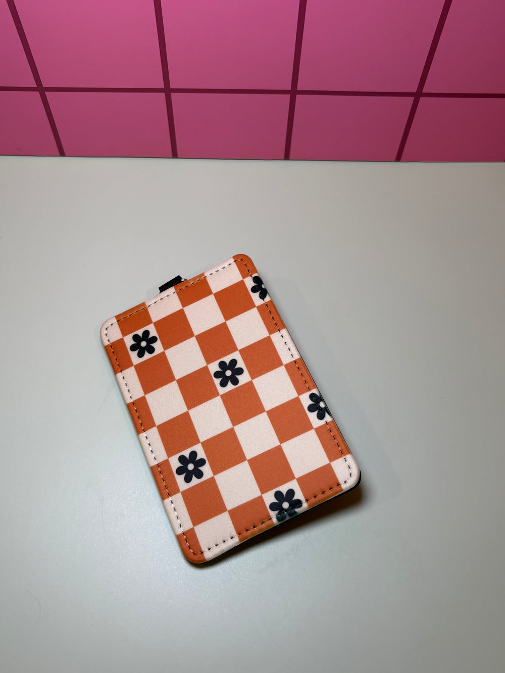 Orange Floral checkered - ID Badge Holder with Lanyard