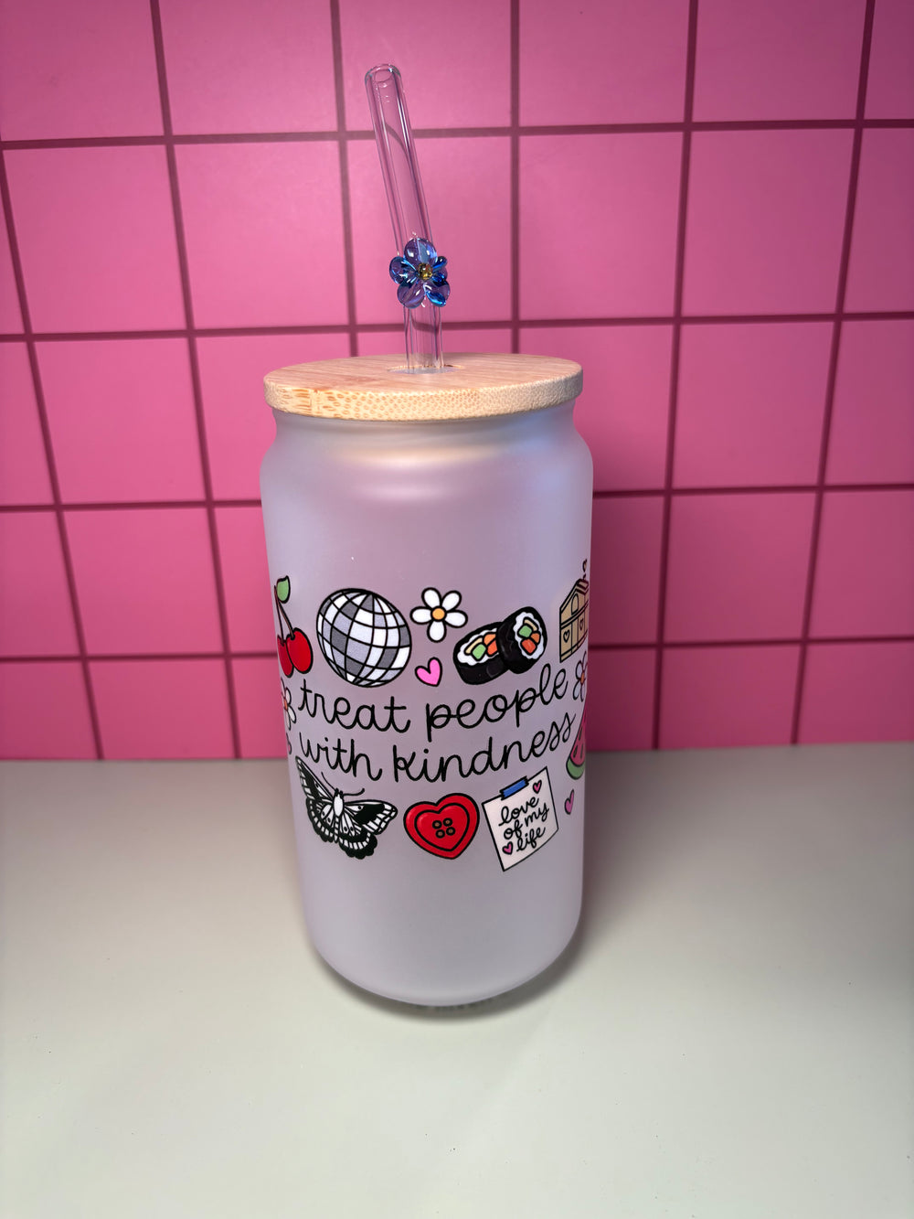 Treat people with kindness - 16 Oz Glass Can
