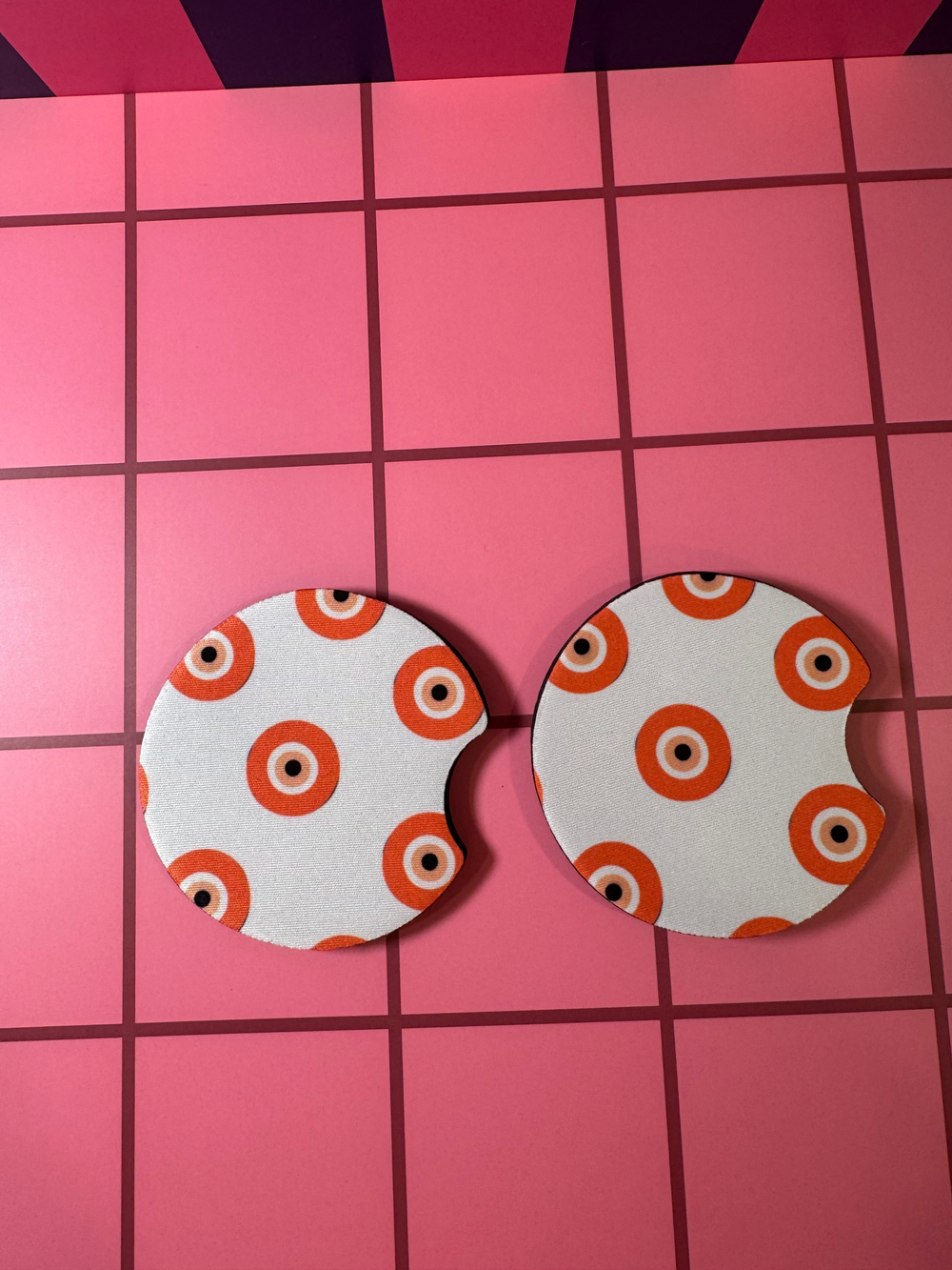 Pink & Red Evil Eyes - Car Coaster (Pack of 2)
