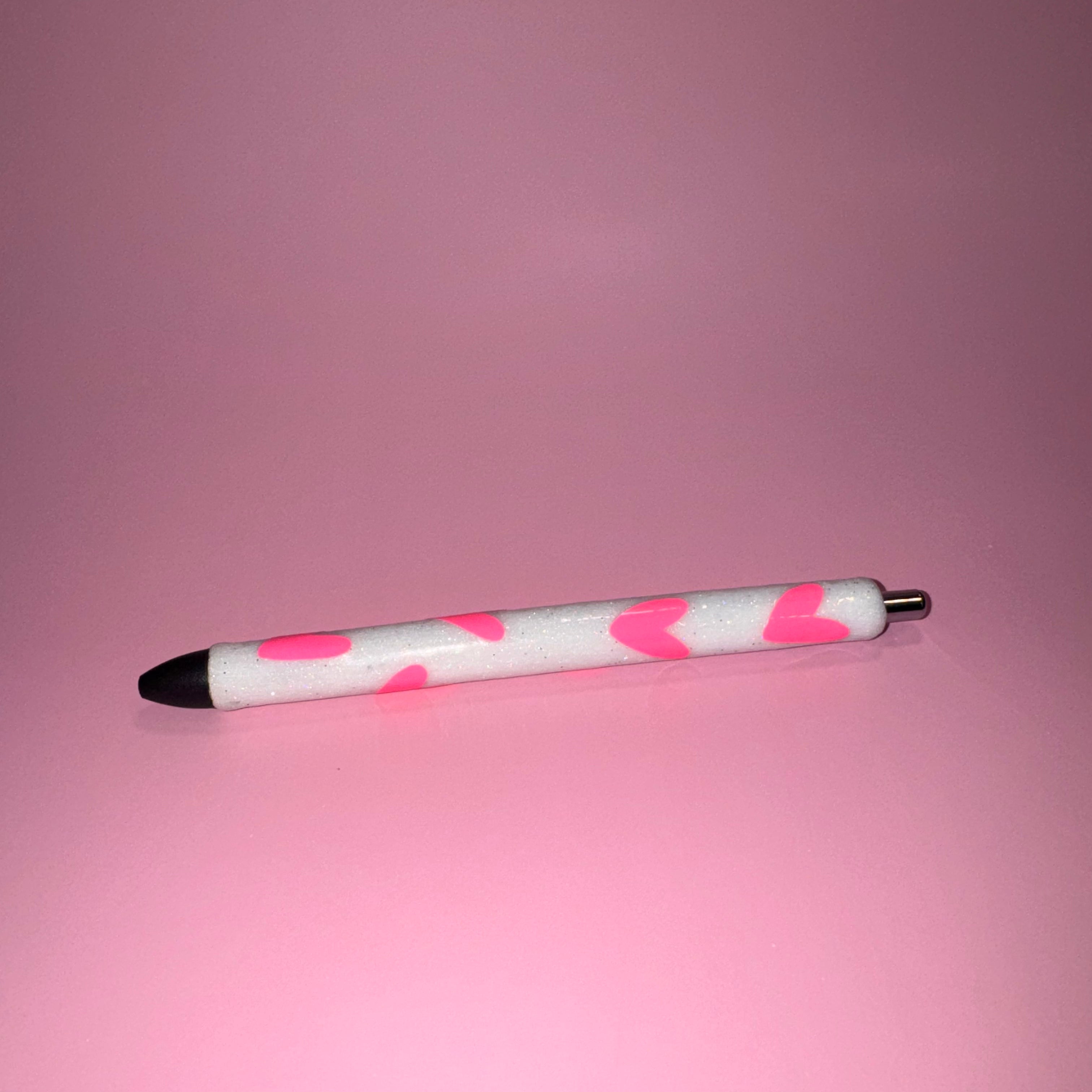 White with Pink Hearts Pen