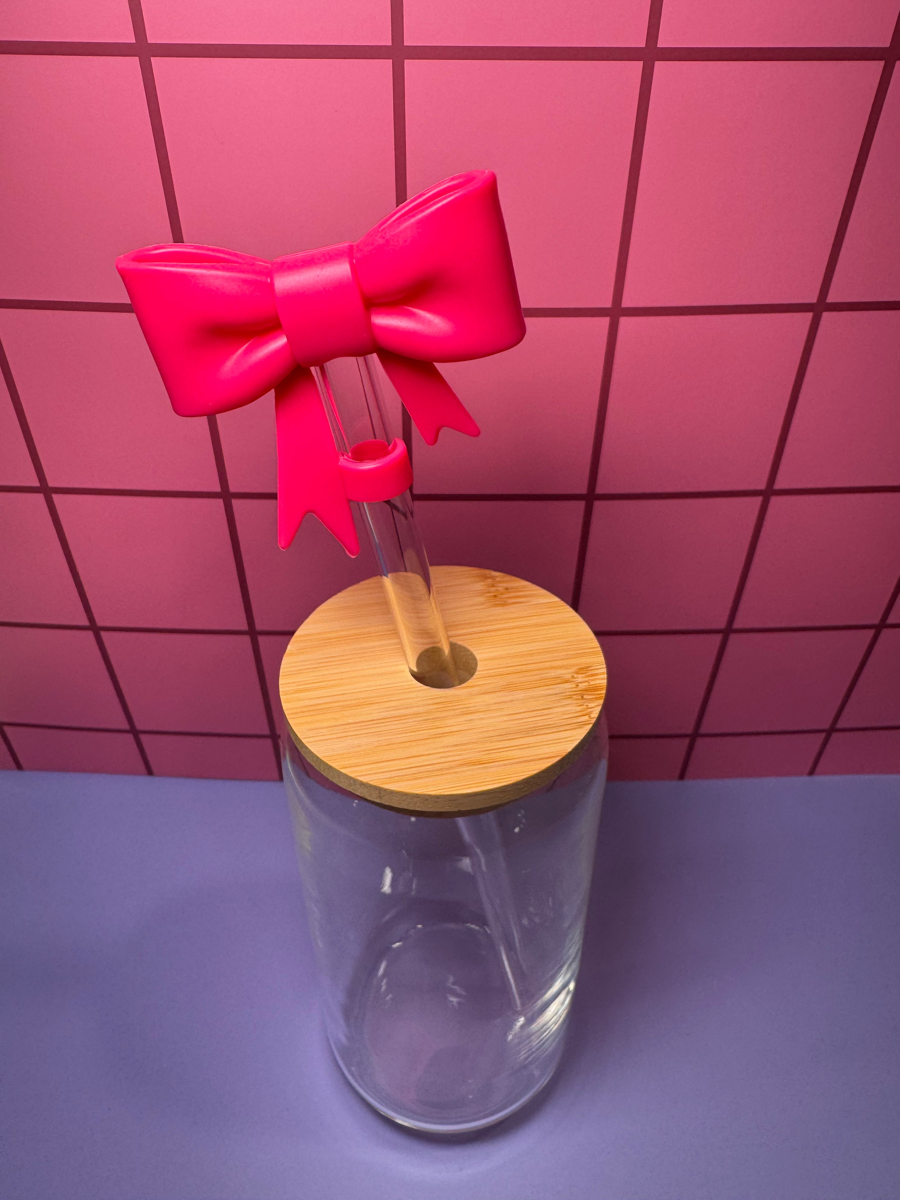 Hot Pink Bow 3D Straw Topper