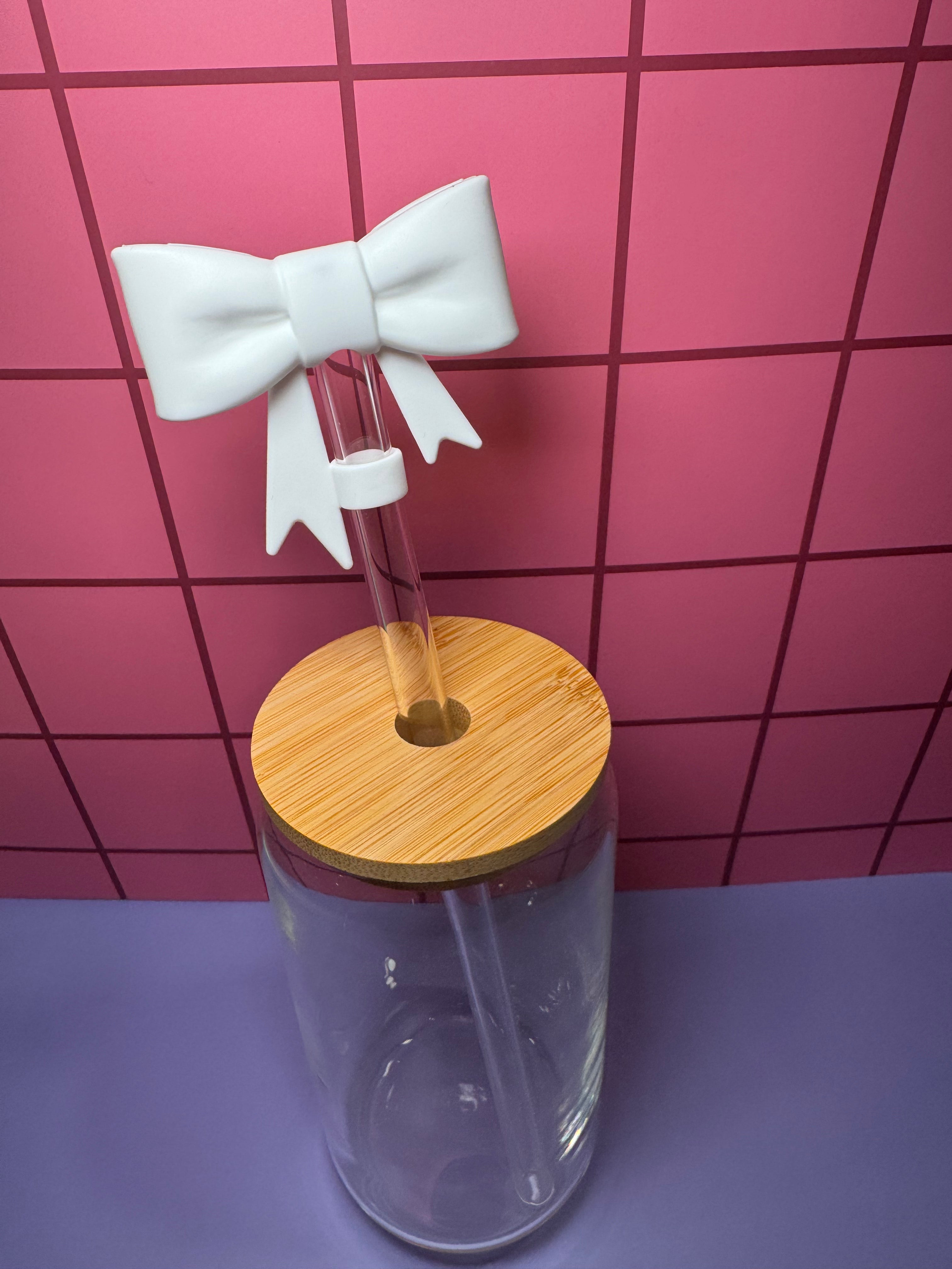 White Bow 3D Straw Topper