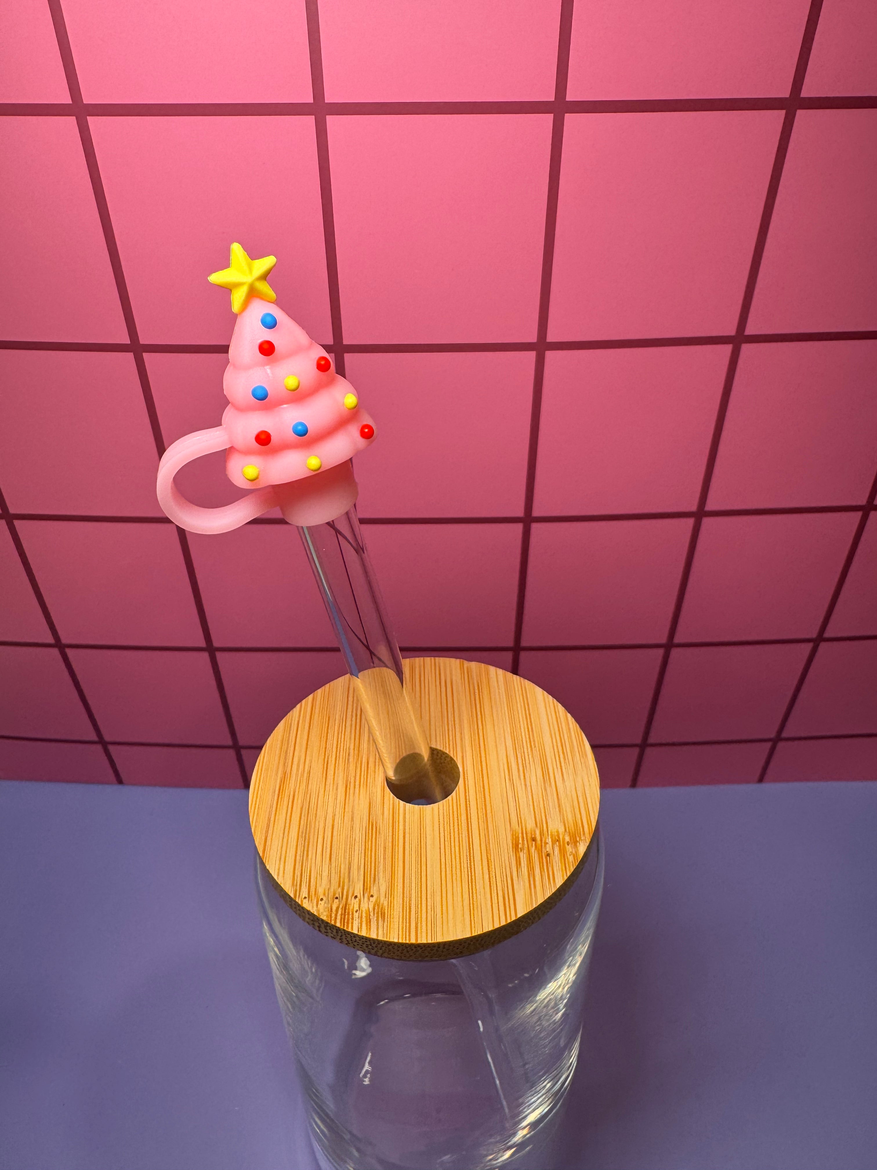 Pink Christmas Tree 3D Straw Topper