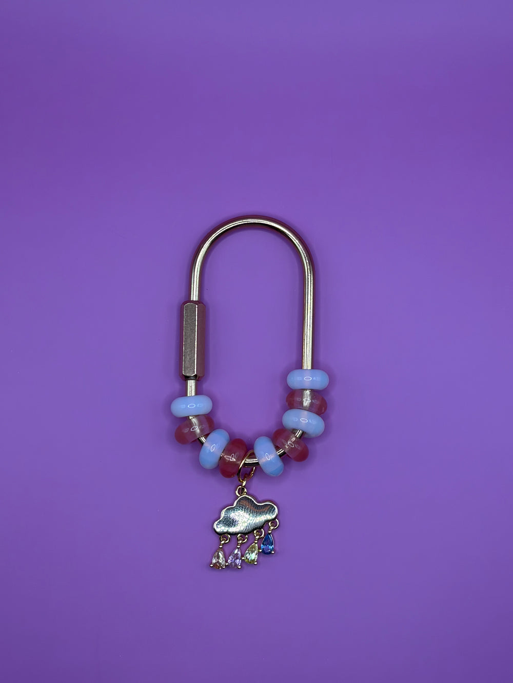 Red and Blue Beads with Rain Clouds - Small Bag Charm