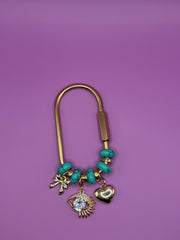 Teal Beads with Crystal Eye - Small Bag Charm
