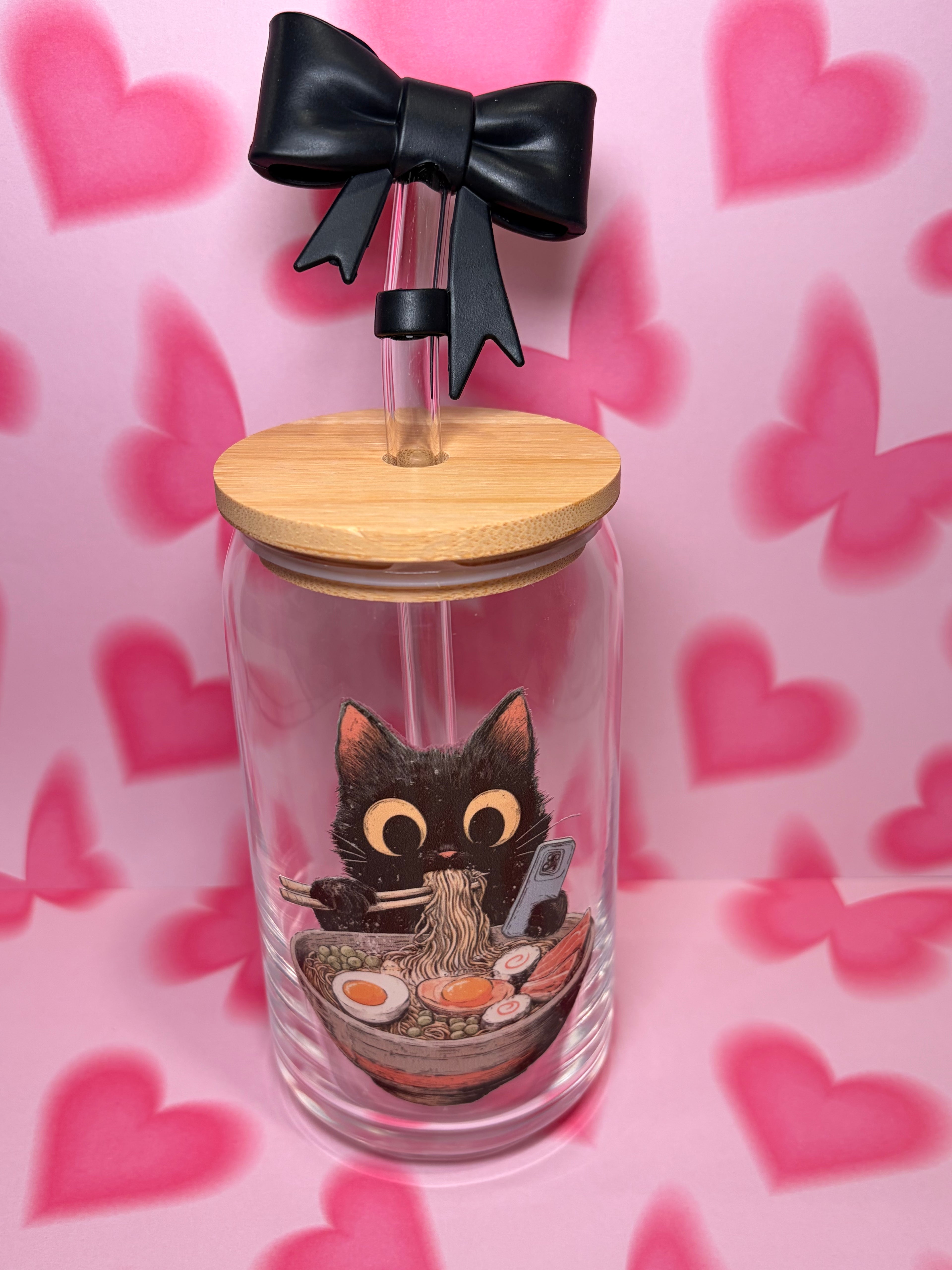 Cat eating ramen - 16 Oz Glass Can