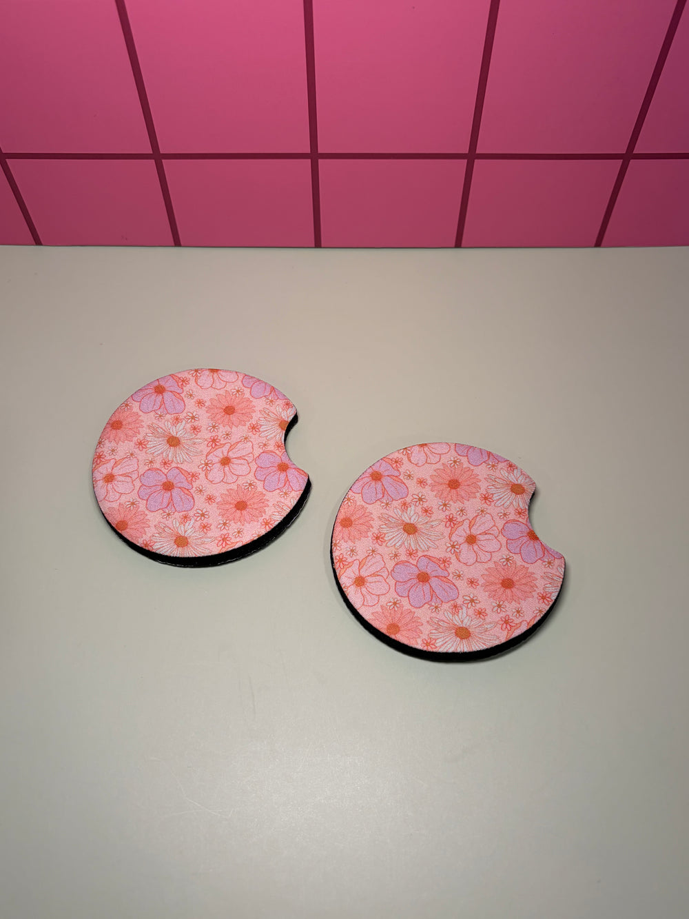 Pink Blooming Flowers - Car Coaster (Pack of 2)