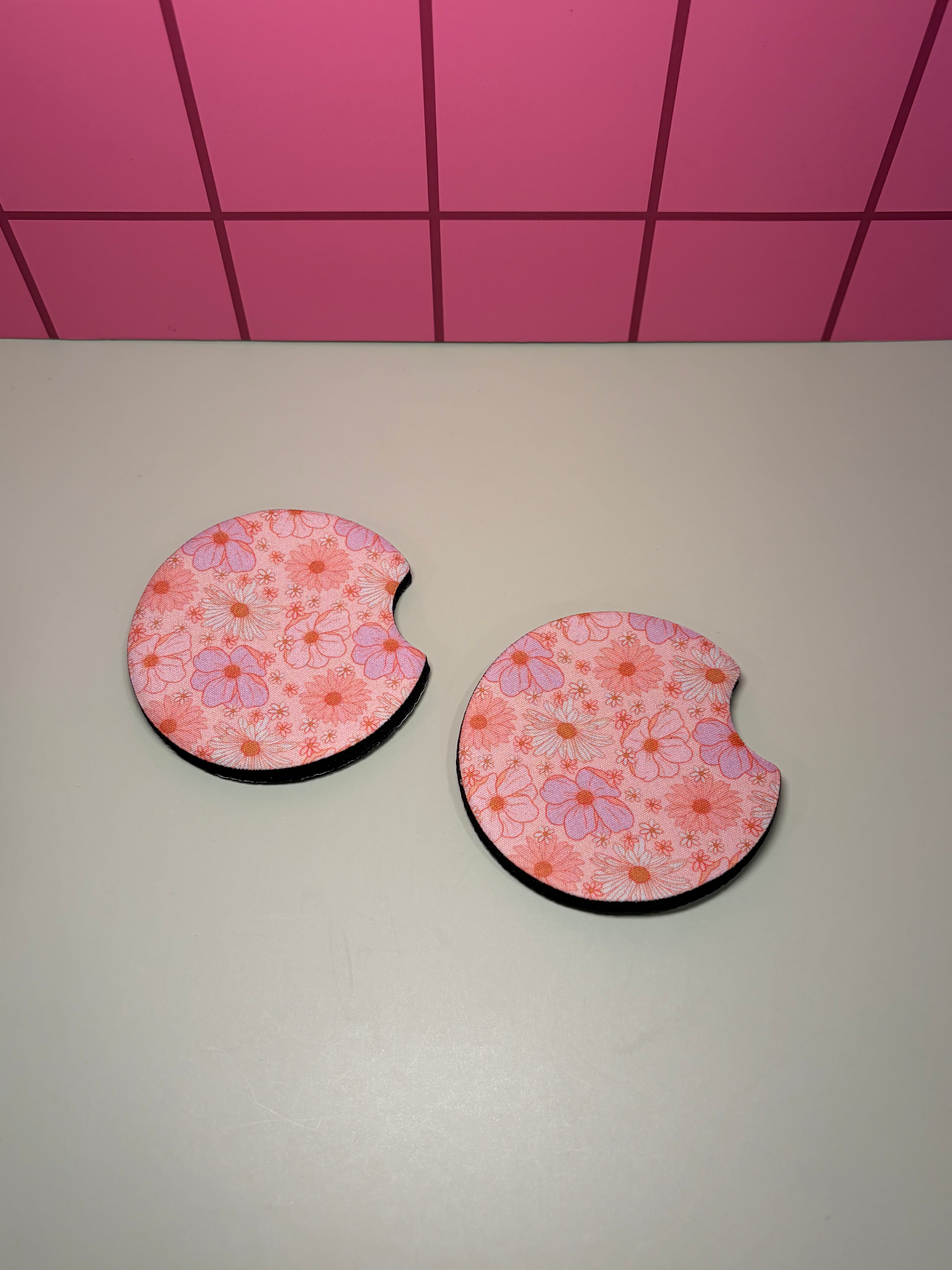 Pink Blooming Flowers - Car Coaster (Pack of 2)