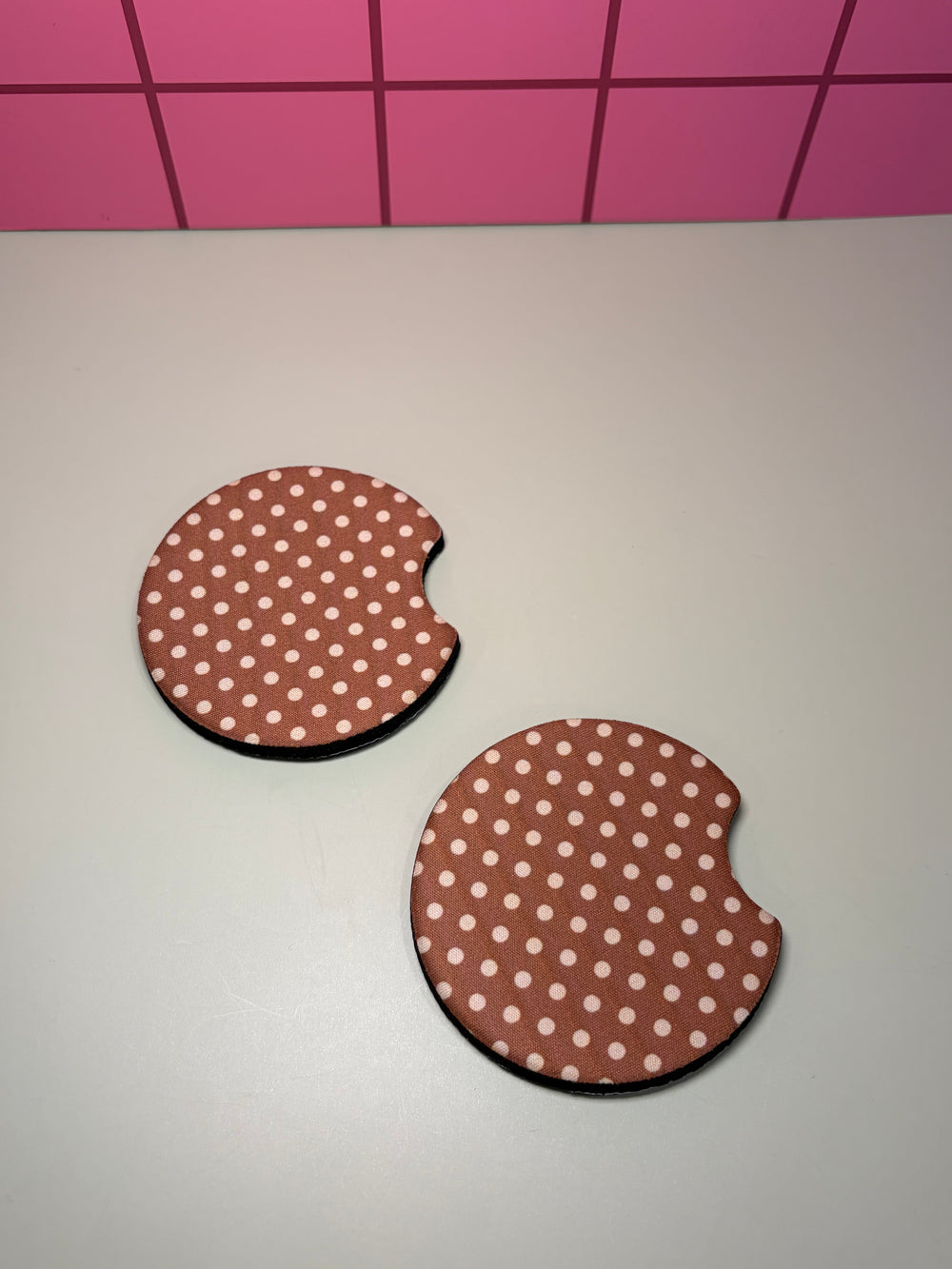 Brown Polka Dots - Car Coaster (Pack of 2)