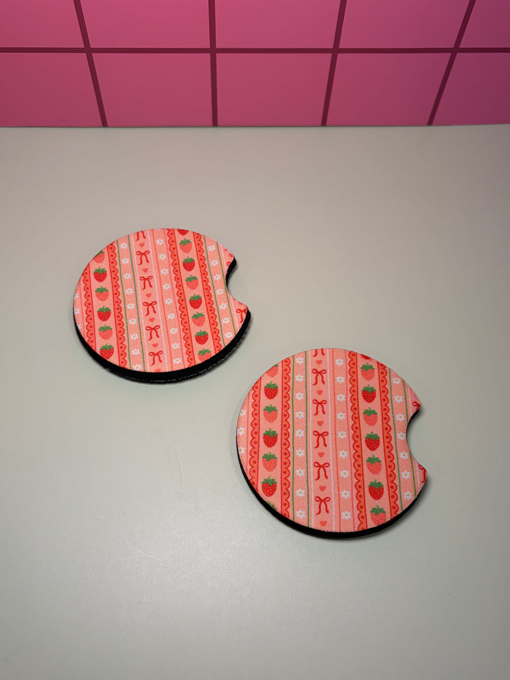 Strawberry Ribbons - Car Coaster (Pack of 2)