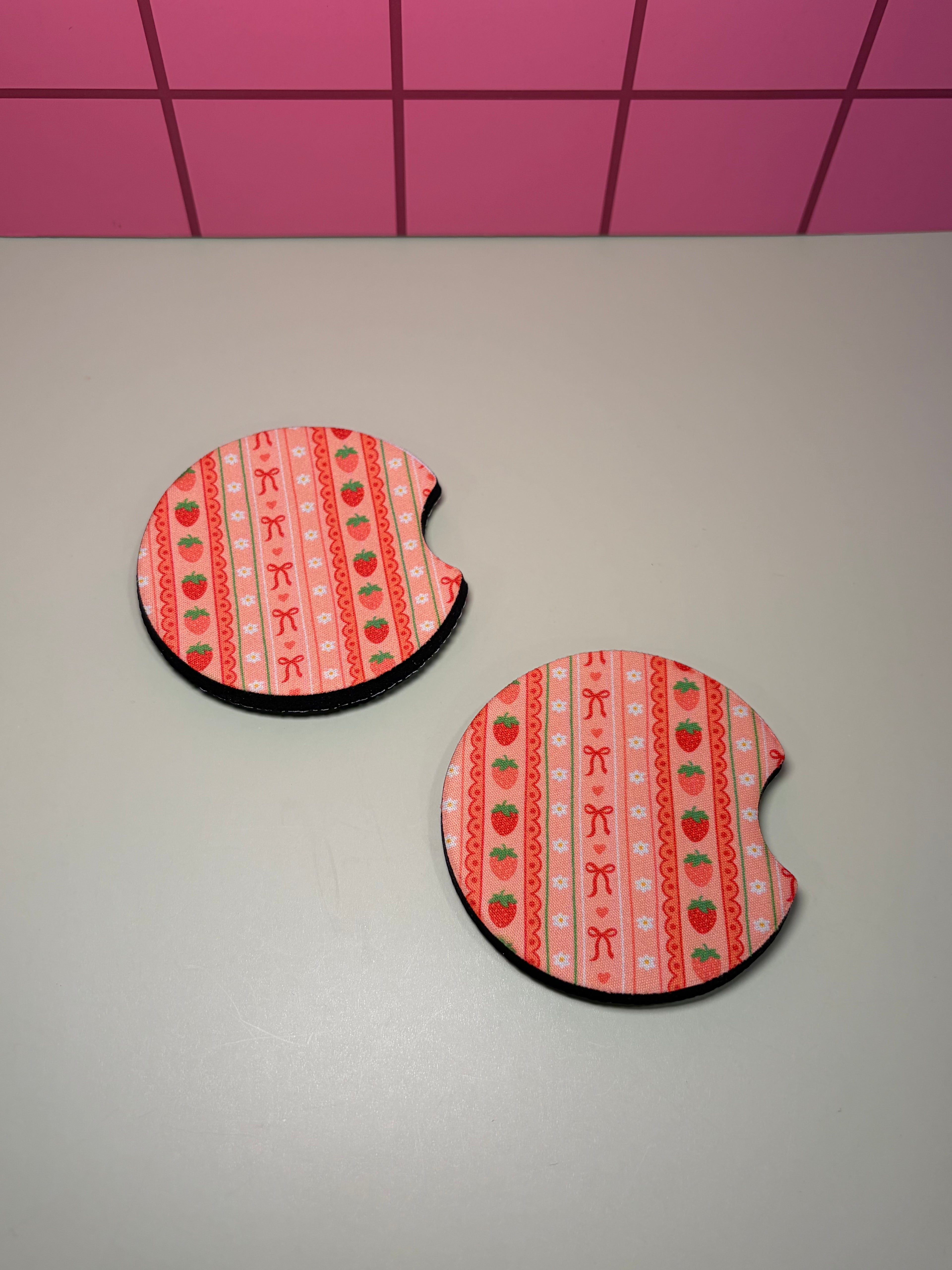 Strawberry Ribbons - Car Coaster (Pack of 2)