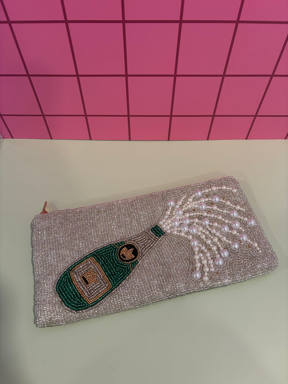 Champagne - Large Beaded Pouch