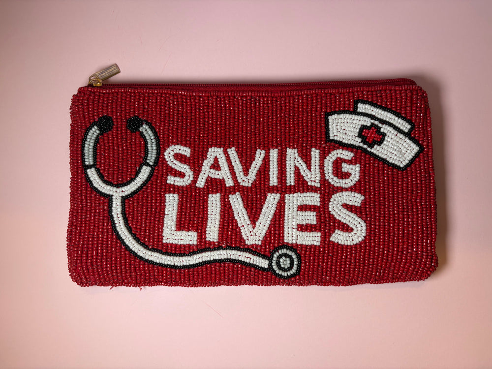 Saving Lives - Large Beaded Pouch