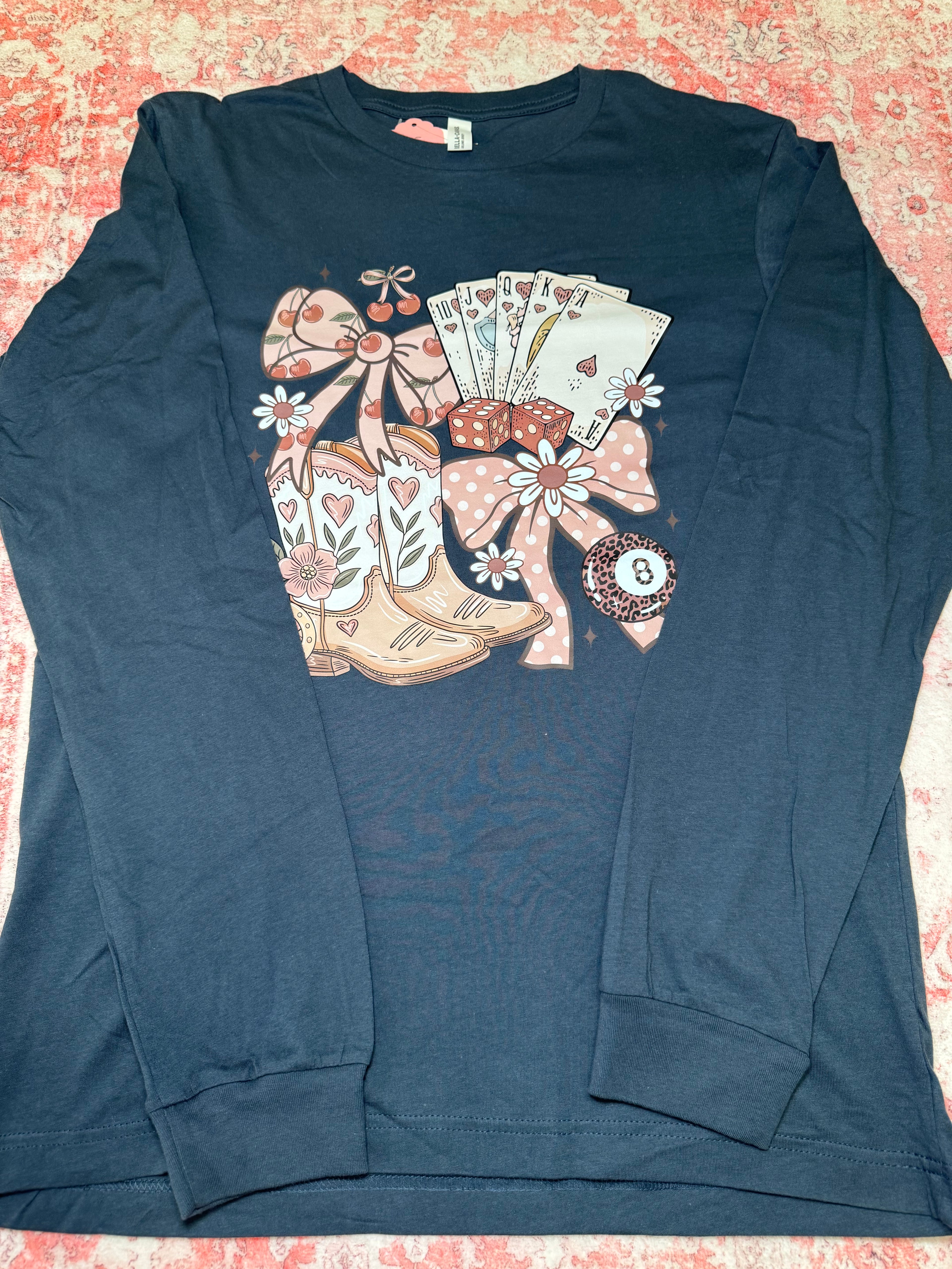 Pink Casino Cowgirl Graphic - Long Sleeve T-Shirt