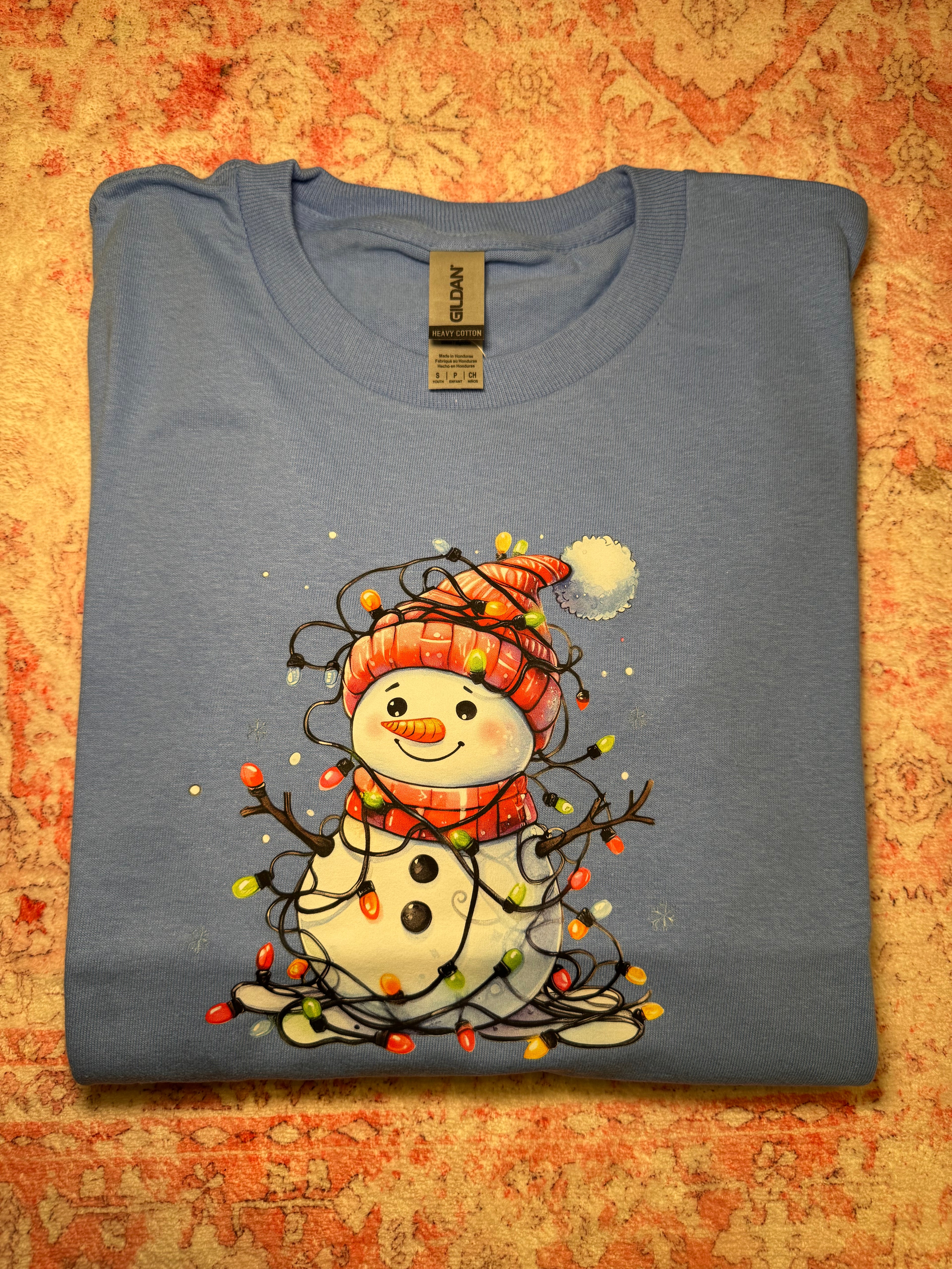 Youth Tangled Christmas Lights Snowman - Long Sleeve T-Shirt