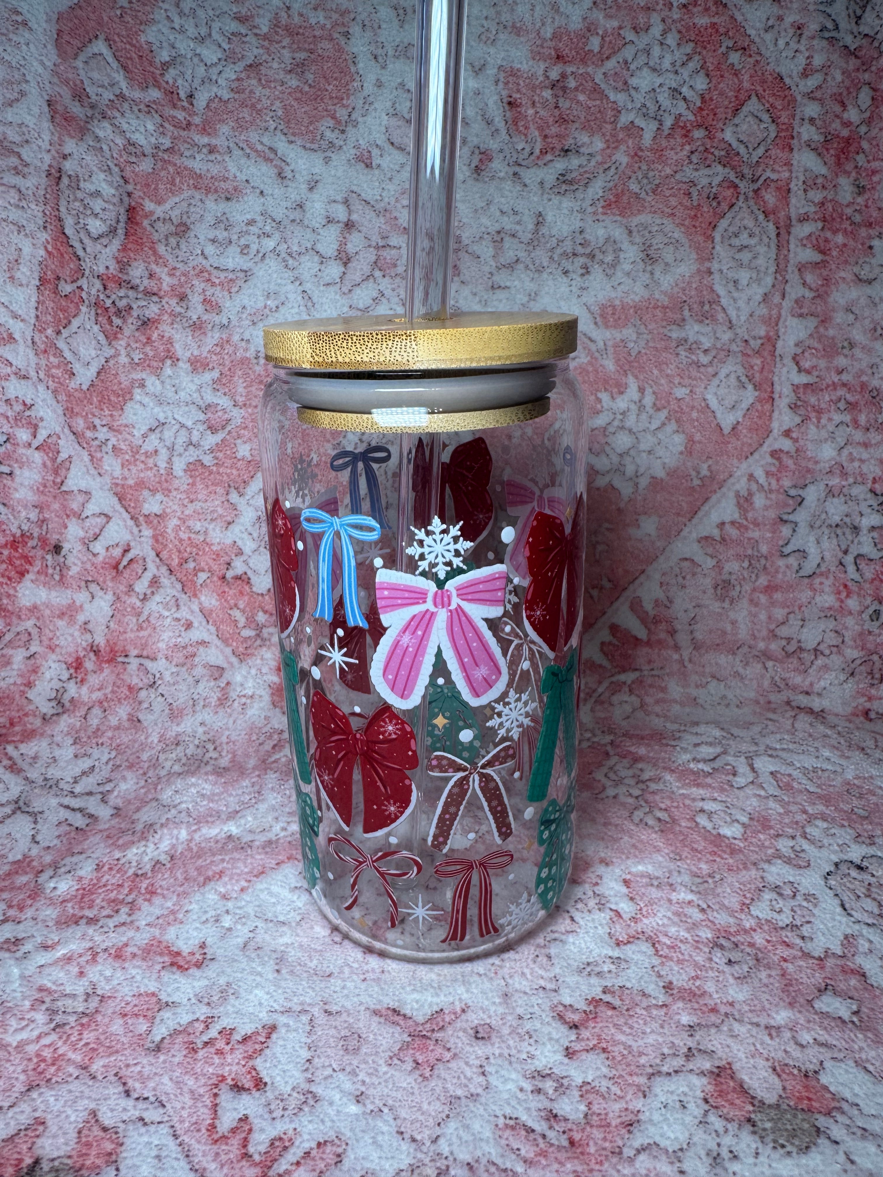 Christmas Bow - 16 oz Glass Can