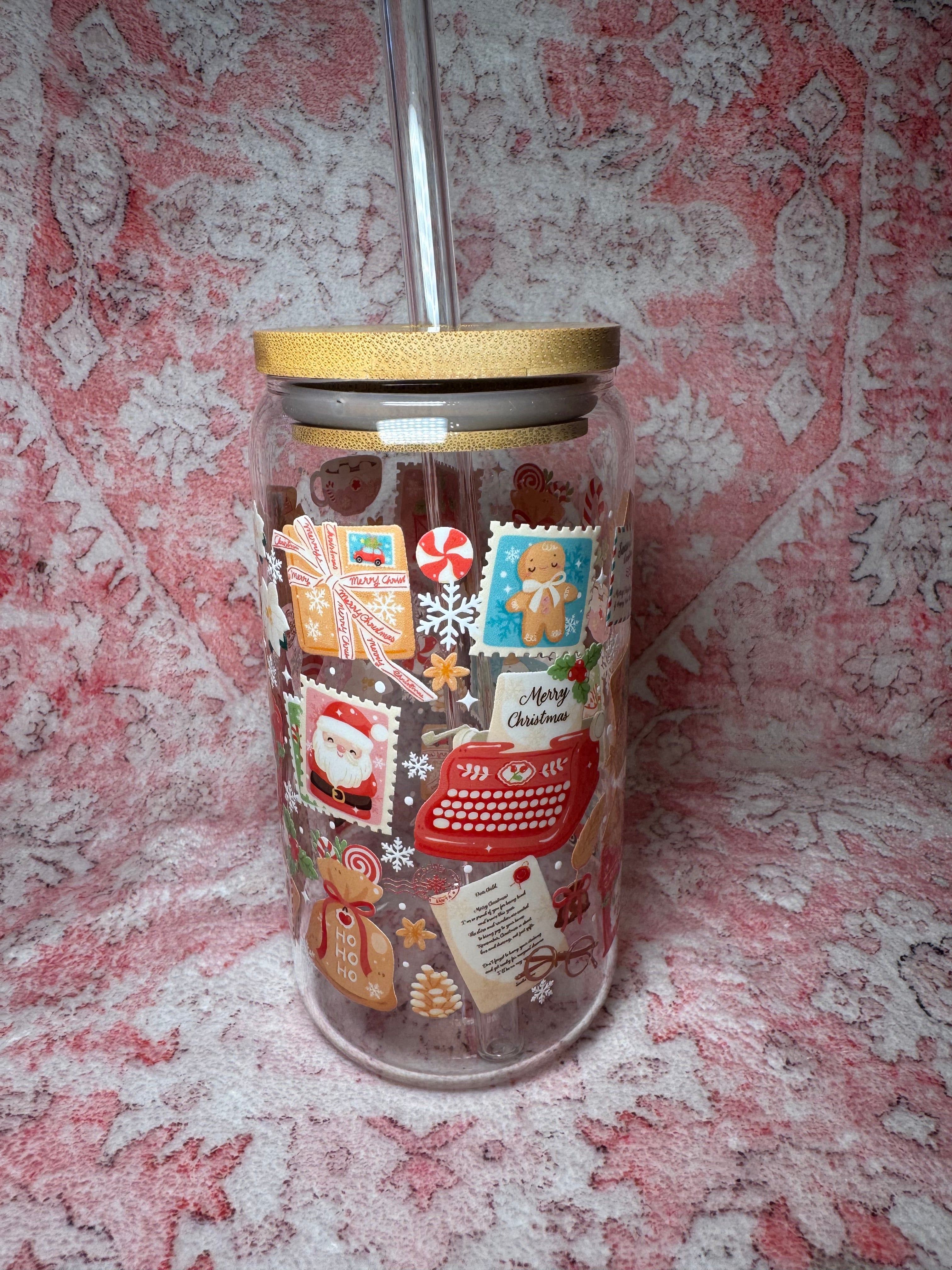 Christmas Letters - 16 oz Glass Can