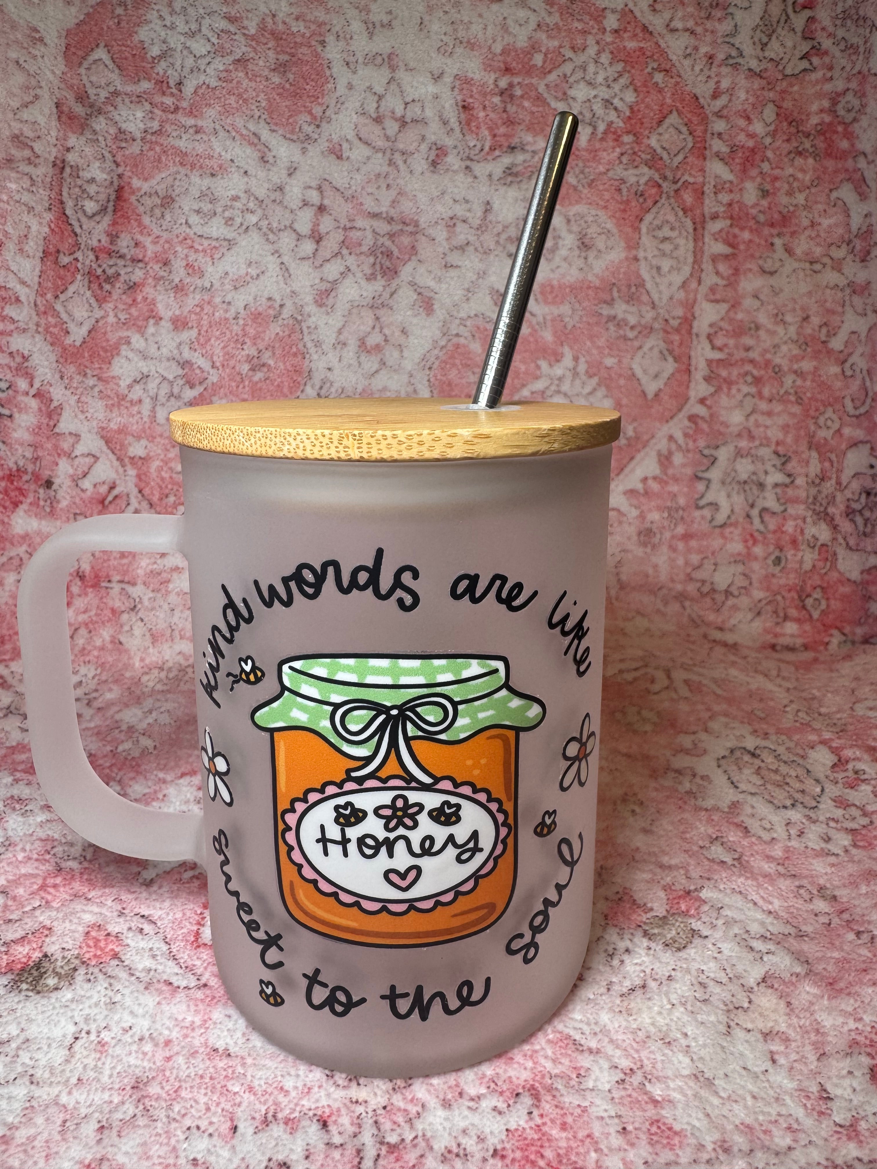 Kind Words Are Like Sweet Honey - Frosted Mug with Lid