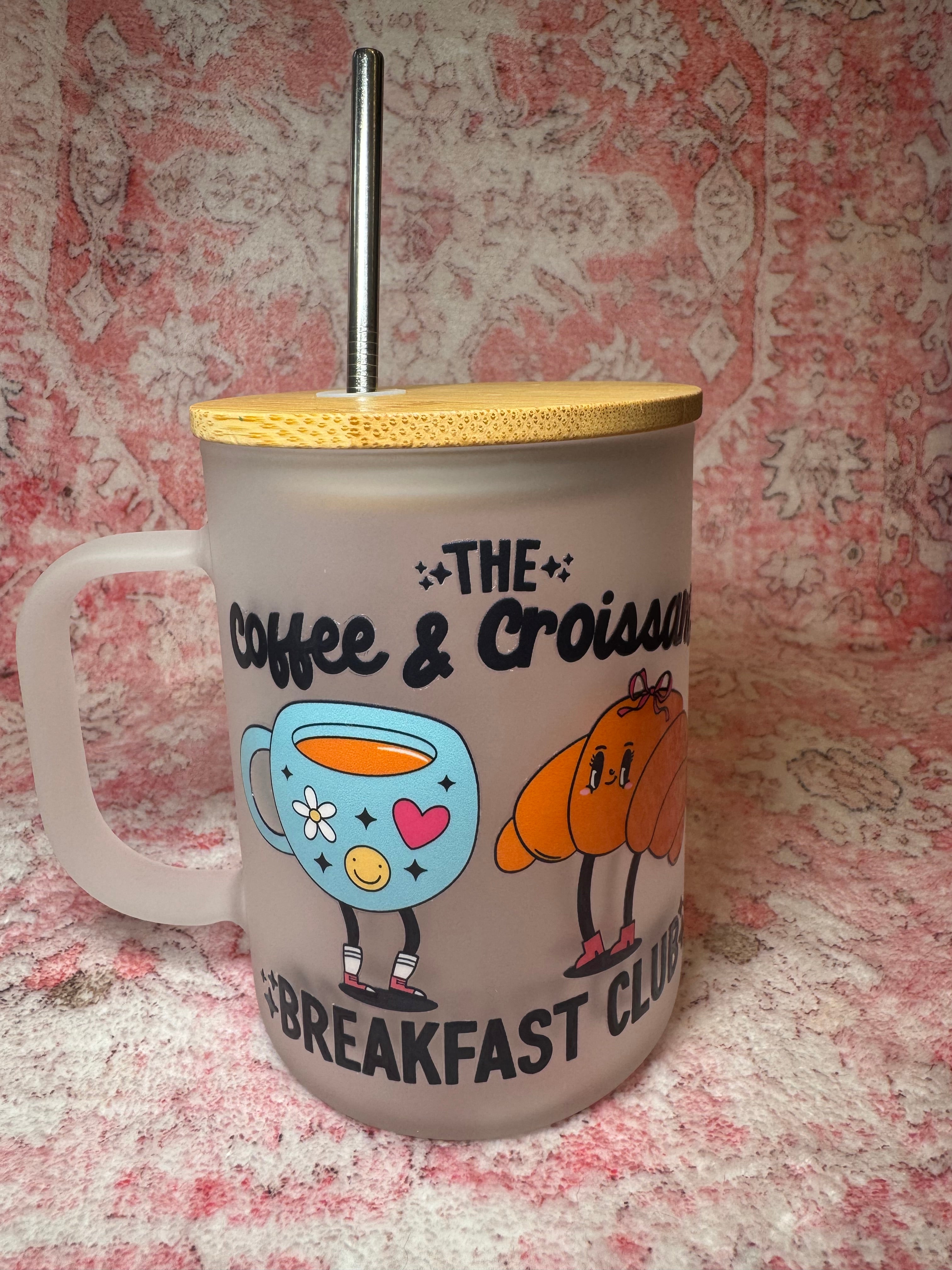 Coffee & Croissant Breakfast Club - Frosted Mug with Lid
