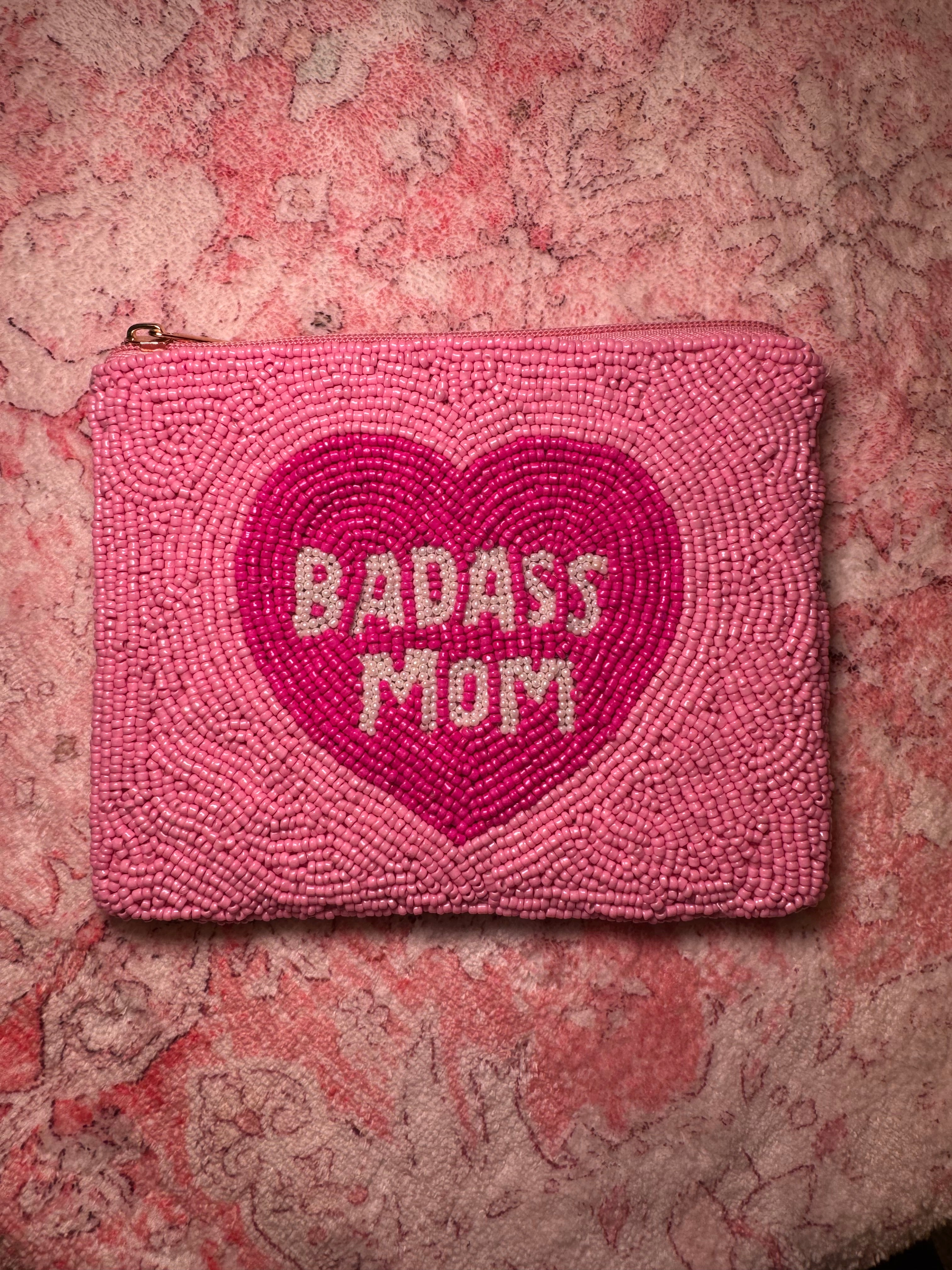 Badass Mom - Large Beaded Pouch